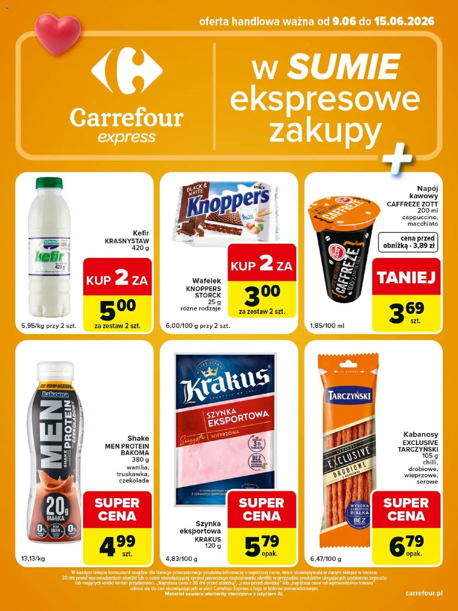 Carrefour gazetka - Express II od 09.06.2026 | Strona: 2 | Produkty: Knoppers, Kefir, Kabanosy, Czekolada
