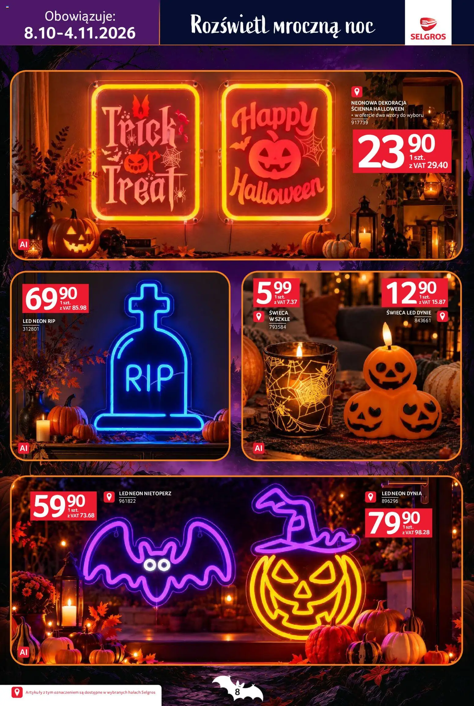 Selgros cash&carry gazetka - Halloween od 08.10.2026 | Strona: 8 | Produkty: Dynia, Świeca