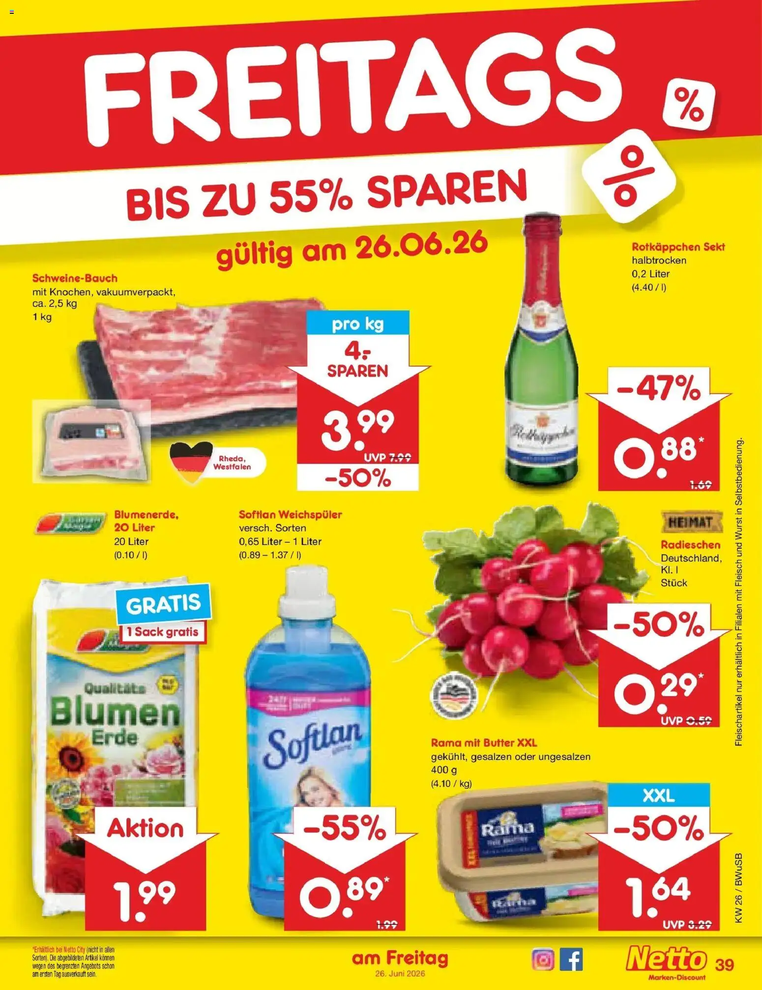 Netto Marken-Discount Prospekt Stemwede-Dielingen – gültig ab 21.06.2026 | Seite: 51 | Produkte: Rotkappchen sekt, Rama, Schweinebauch, Fleisch