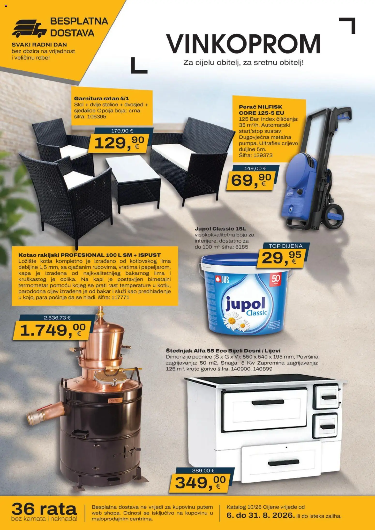 Vinkoprom katalog | vrijedi od 06.08.2026 | Stranica: 1 | Proizvodi: Termometar, Kapa, Dvosjed, Štednjak