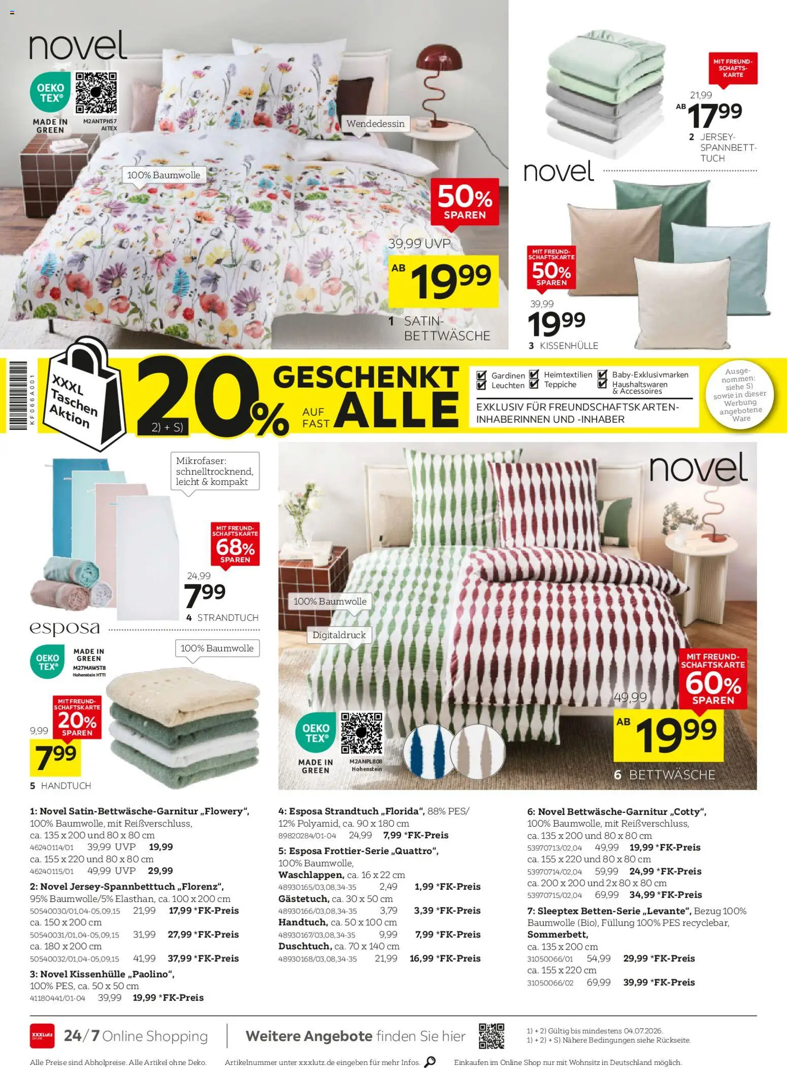 XXXLutz Deutschlands größter SSV – gültig ab 20.06.2026 | Seite: 4 | Produkte: Strandtuch, Bettwäsche
