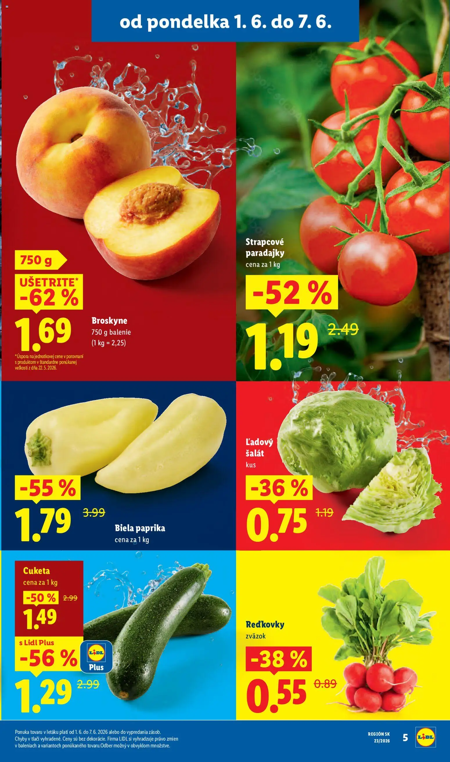 Nové Lidl akcie – leták je platný od 01.06.2026 | Strana: 11 | Produkty: Paprika, Paradajky, Šalát, Broskyne