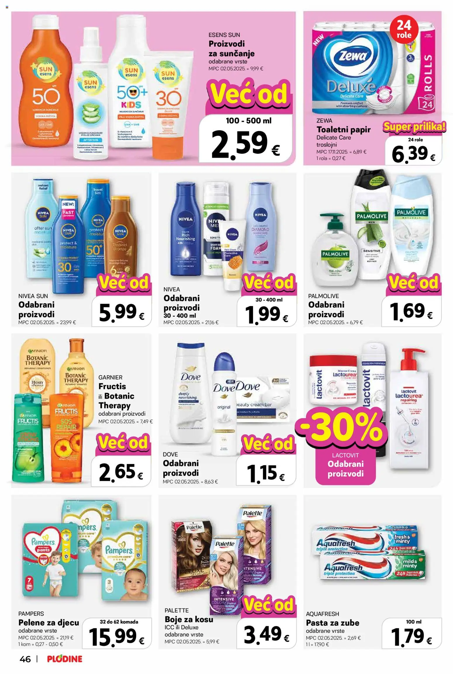 Plodine katalog | vrijedi od 18.06.2026 | Stranica: 46 | Proizvodi: Toaletni papir, Zewa, Dove, Pampers