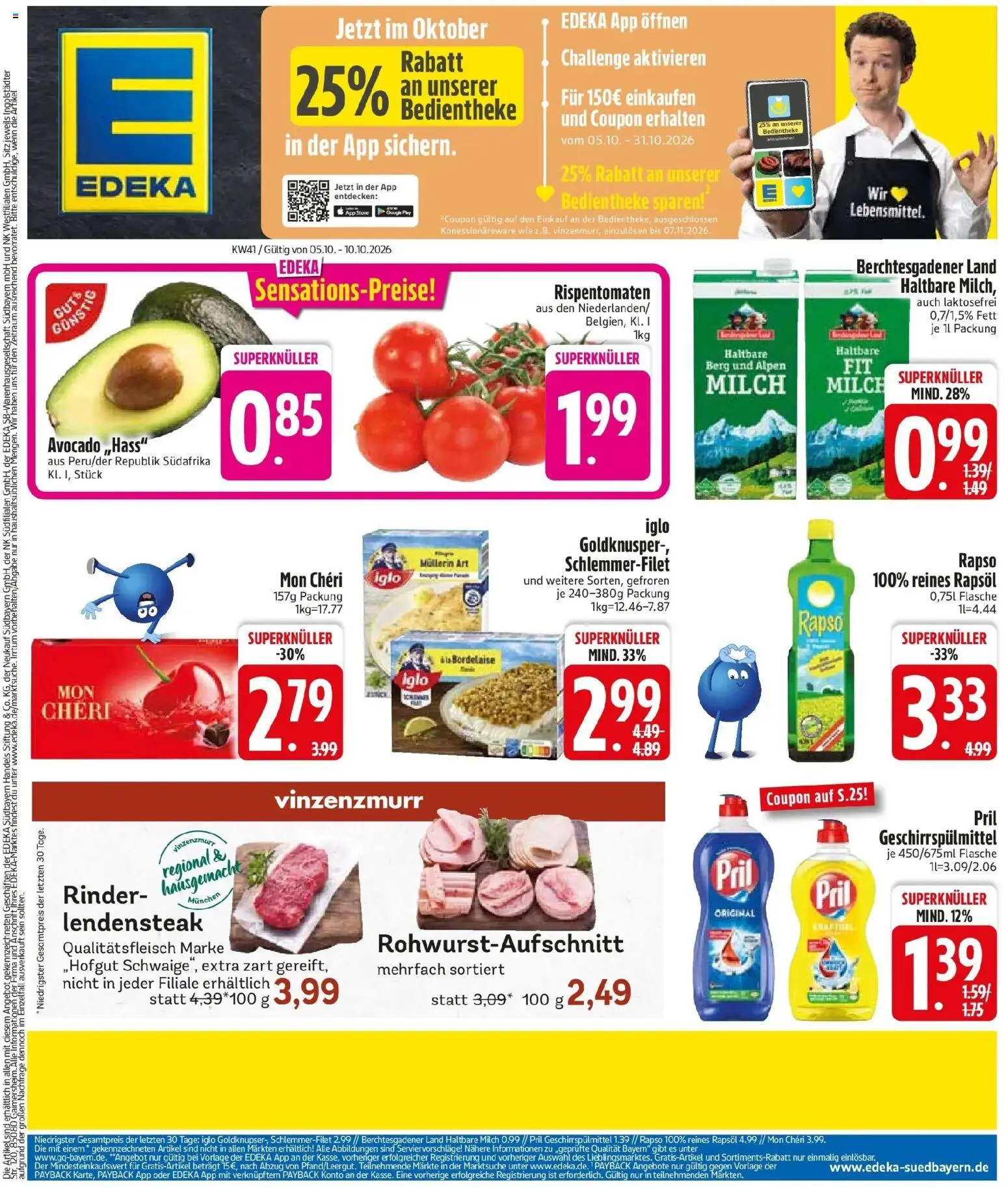 Edeka Prospekt Ebenhausen (ab 05.10.2026) » Angebote Online | Seite: 3 | Produkte: Milch, Iglo, Avocado, Mon cheri