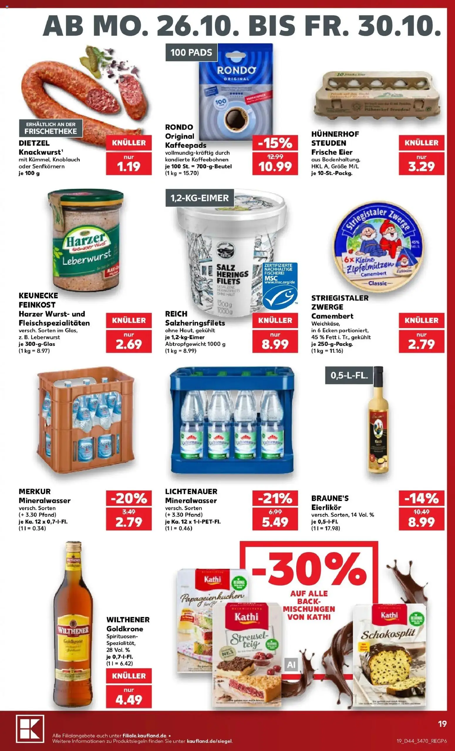 Prospekt Kaufland ab 26.10.2026 » Angebote Online zum Blättern | Seite: 19 | Produkte: Kaffeepads, Wilthener, Eier, Mineralwasser