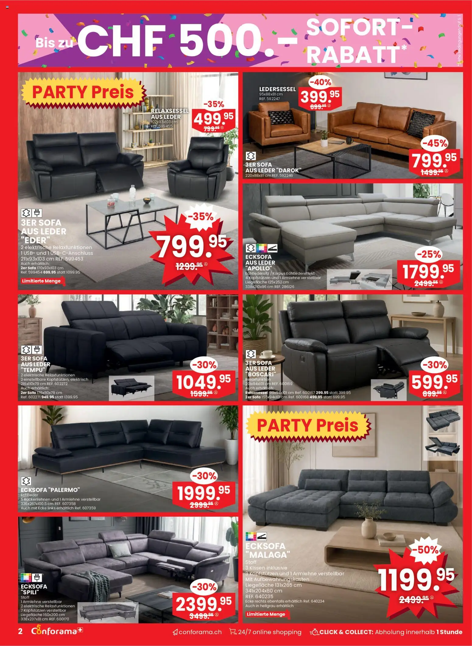 Conforama aktionen Nr 36 – gültig ab 02.09.2026 | Seite: 2 | Produkte: Kissen, Usb, Ecksofa, Relaxsessel