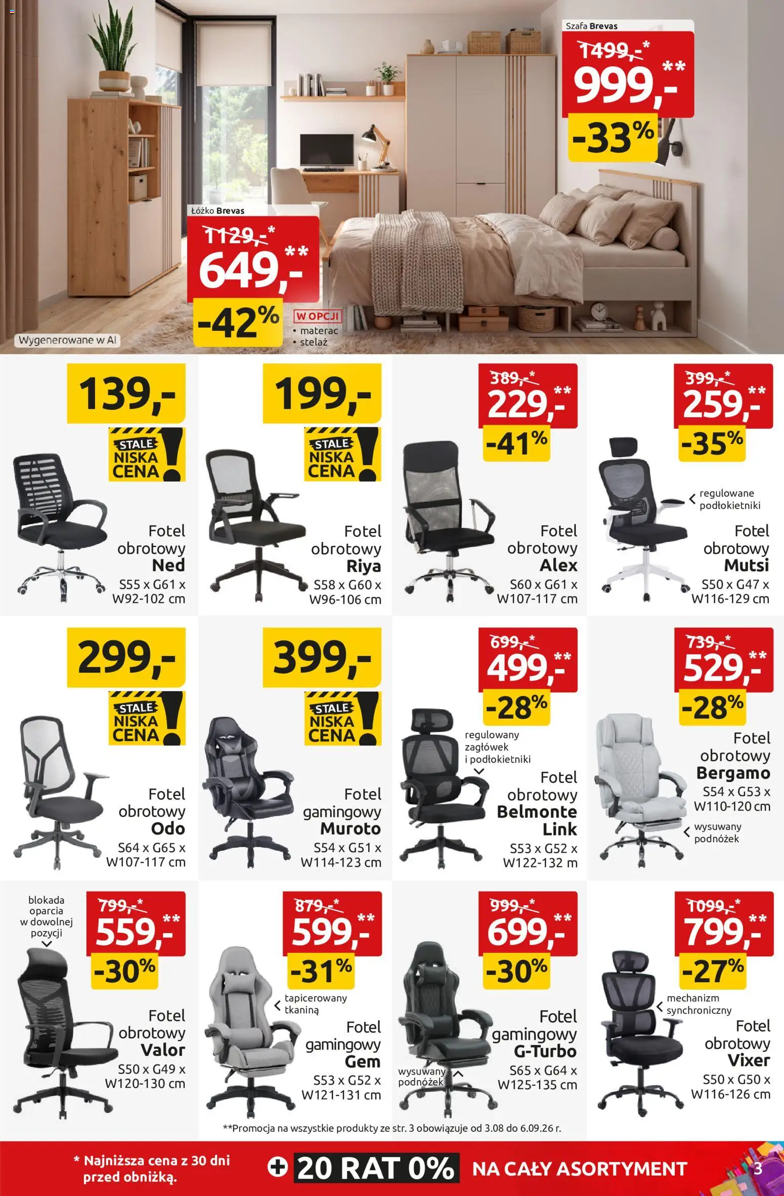 Black Red White promocje od 24.08.2026 | Strona: 3 | Produkty: Łóżko, Materac, Szafa, Fotel