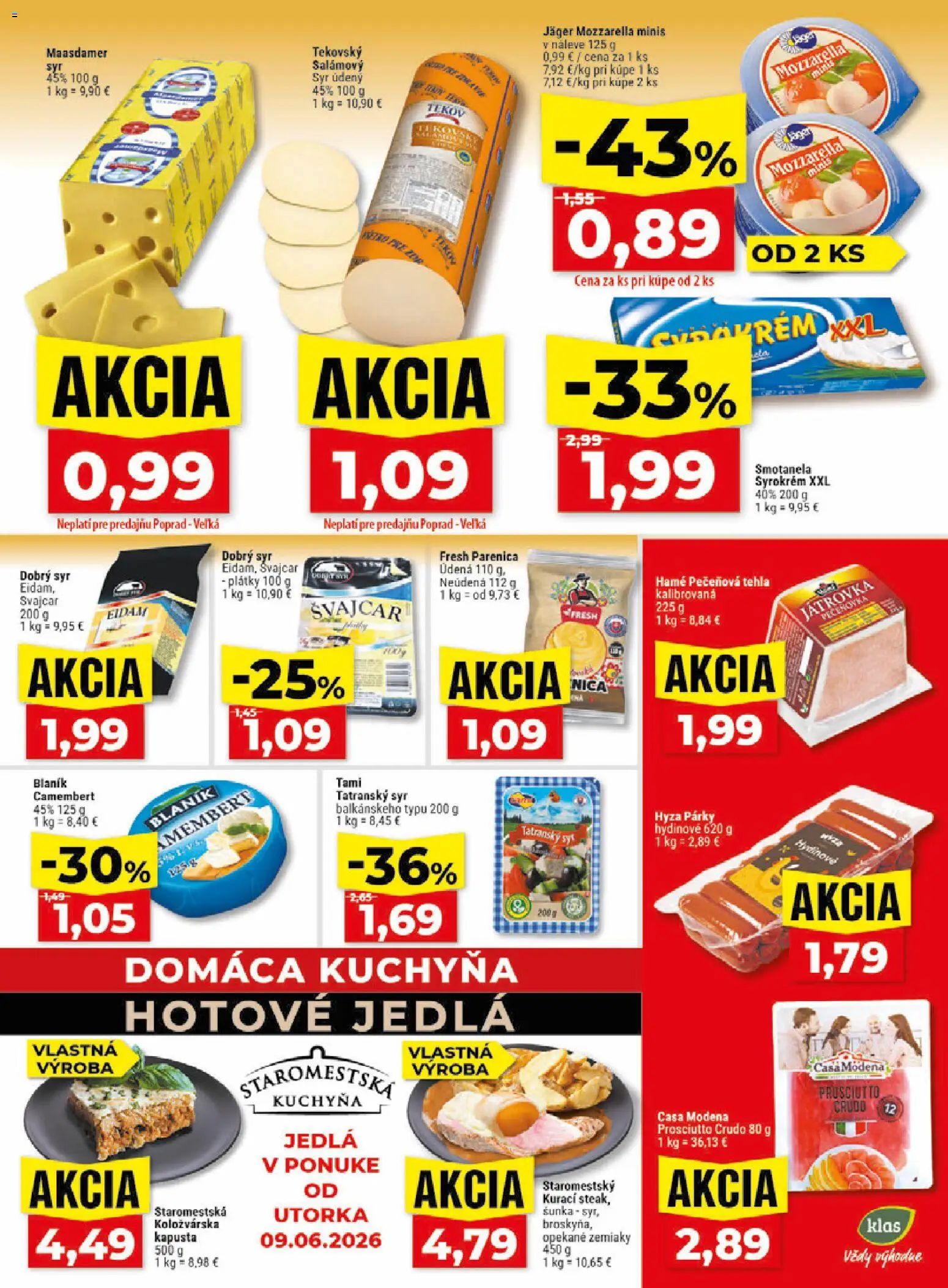 Nové Klas akcie – leták je platný od 08.06.2026 | Strana: 11 | Produkty: Kuchyňa, Šunka, Eidam, Zemiaky