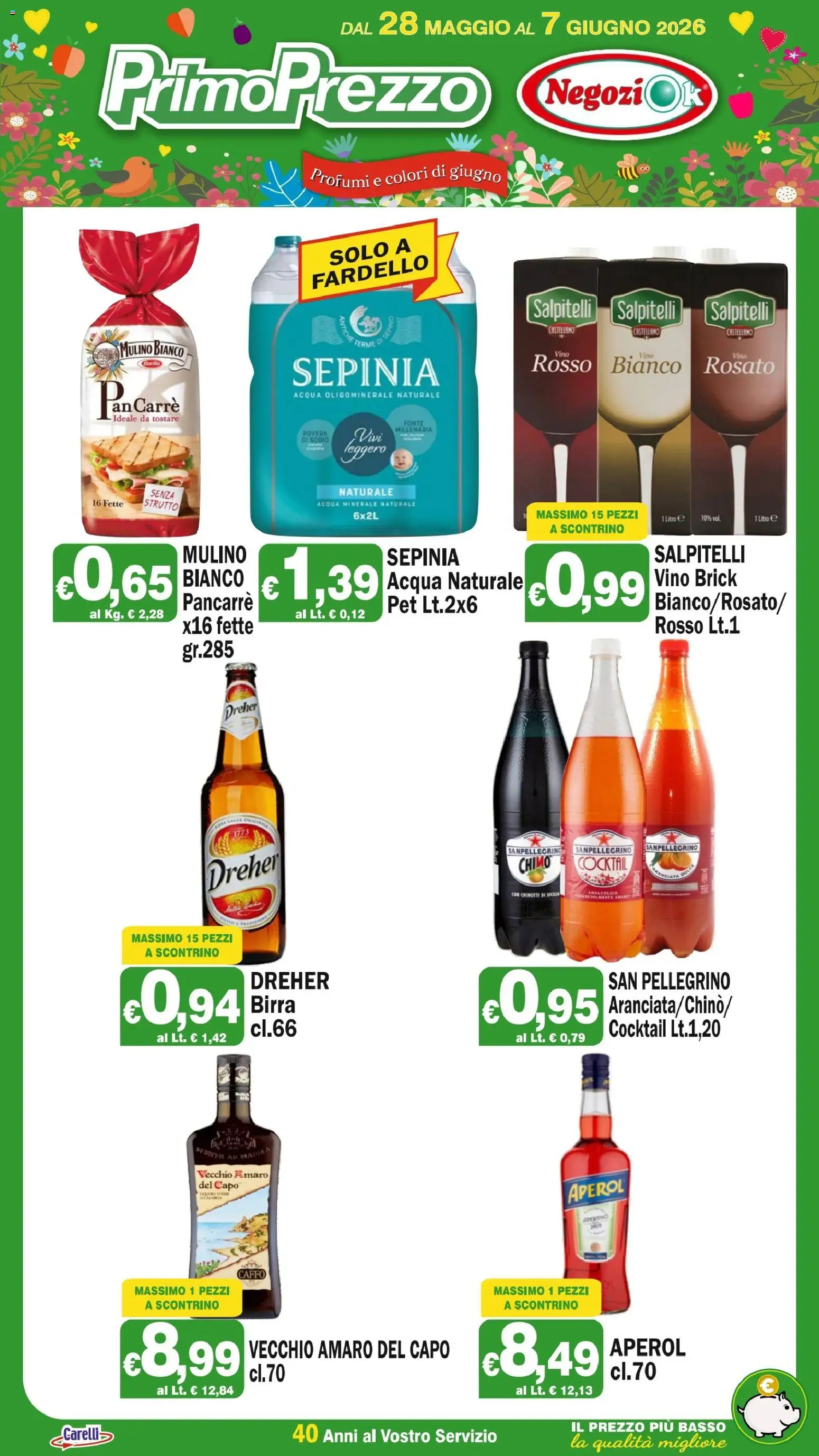 Volantino Primo Prezzo del 28.05.2026 | Pagina: 2 | Prodotti: Acqua, Aperol, Vino bianco, Amaro
