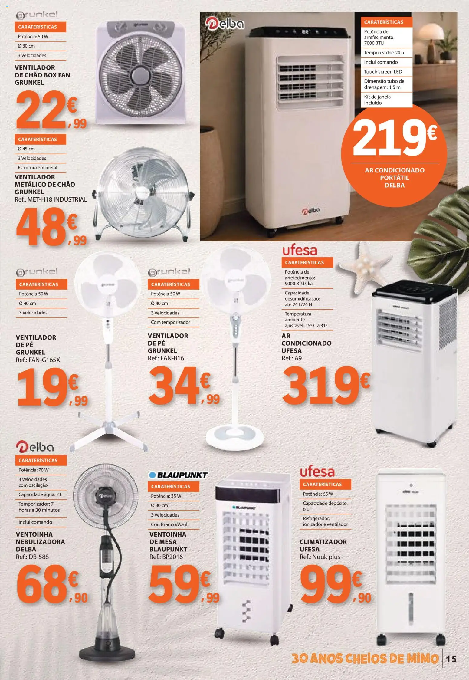 E.Leclerc folheto Especial Praia │ válido de 09.06.2026 | Página: 15 | Produtos: Agua, Ar condicionado, Janela, Mesa