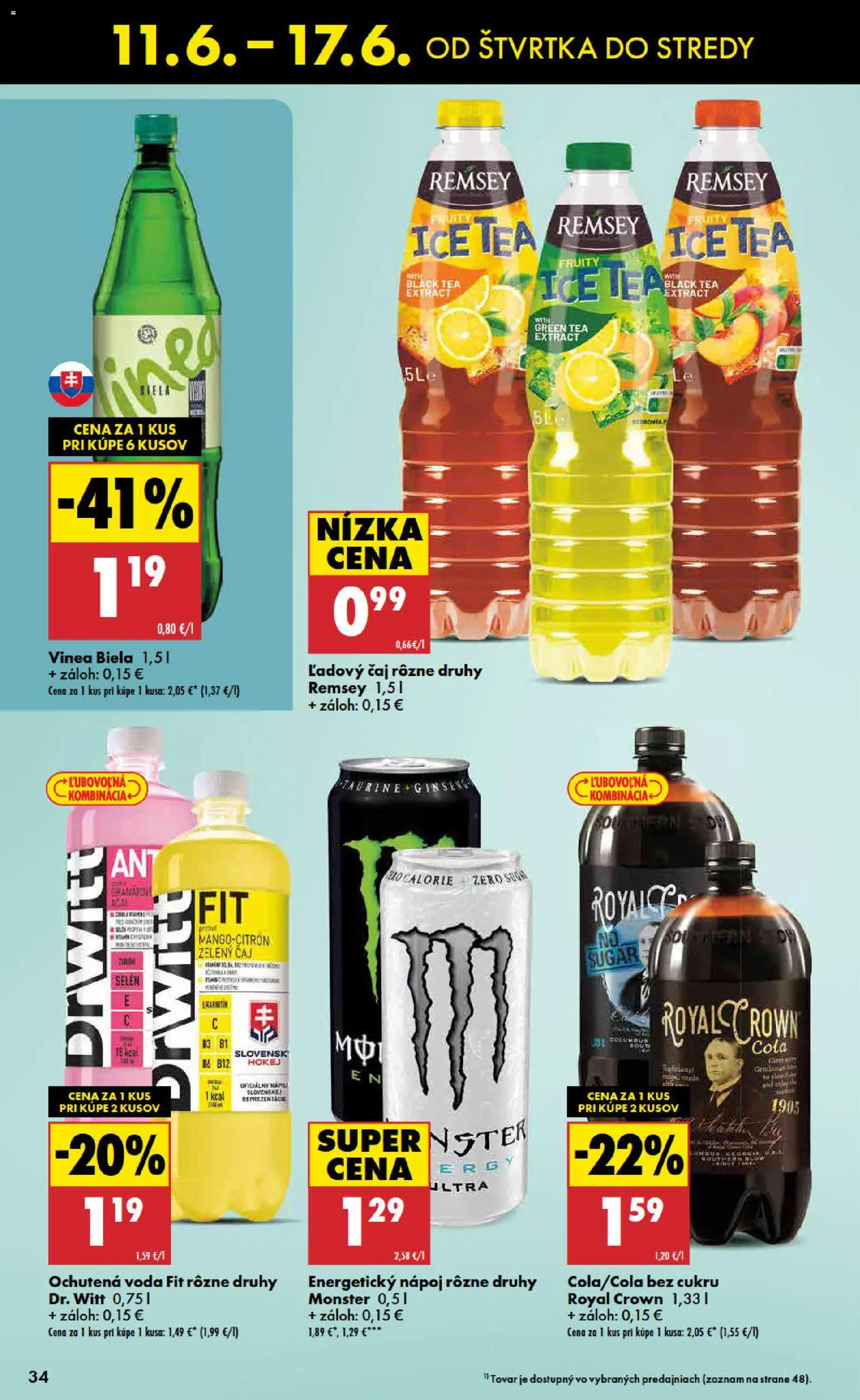 Nové Biedronka akcie – leták je platný od 11.06.2026 | Strana: 34 | Produkty: Čaj, Voda, Cola, Vinea