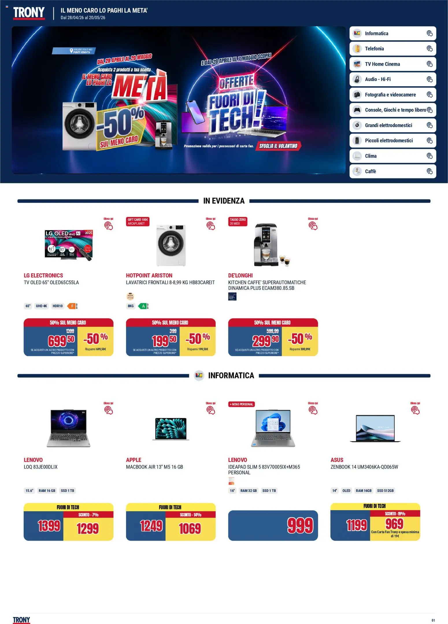 Volantino Trony del 28.04.2026 | Pagina: 1 | Prodotti: Macbook air, TV, Audio, Macbook