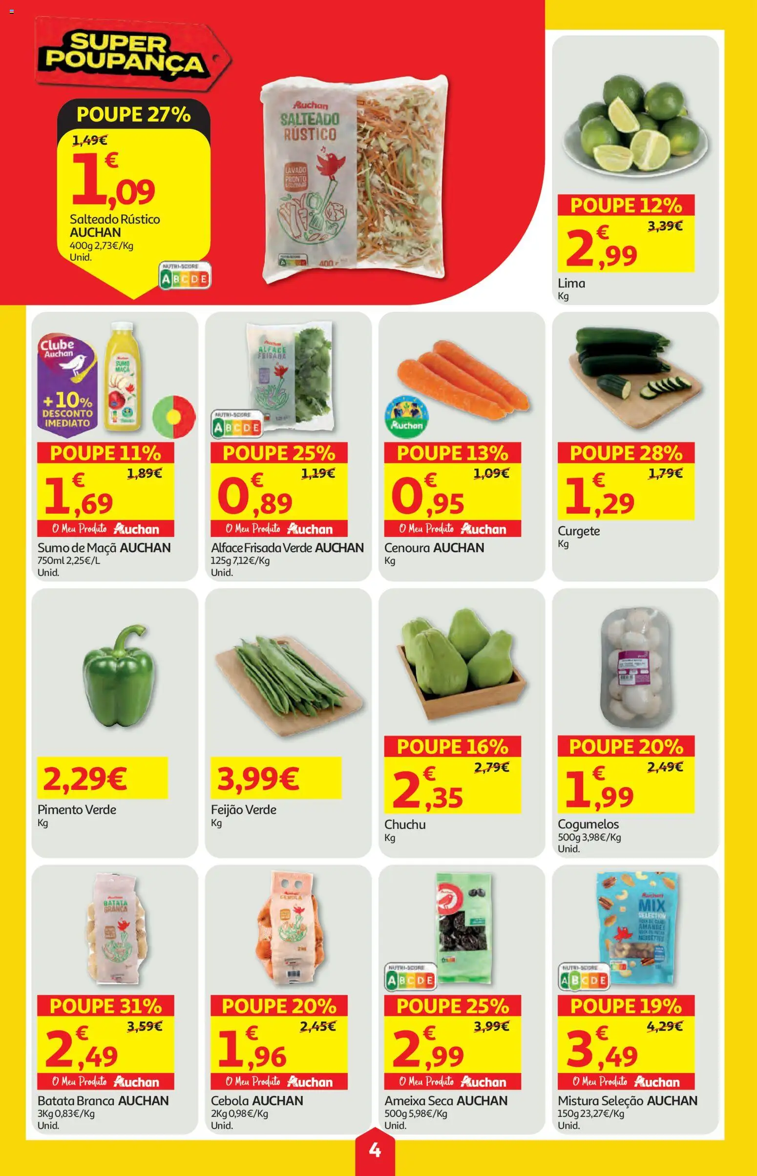 Auchan folheto │ válido de 02/07/2026 | Página: 4 | Produtos: Cebola, Cenoura, Cogumelos, Alface