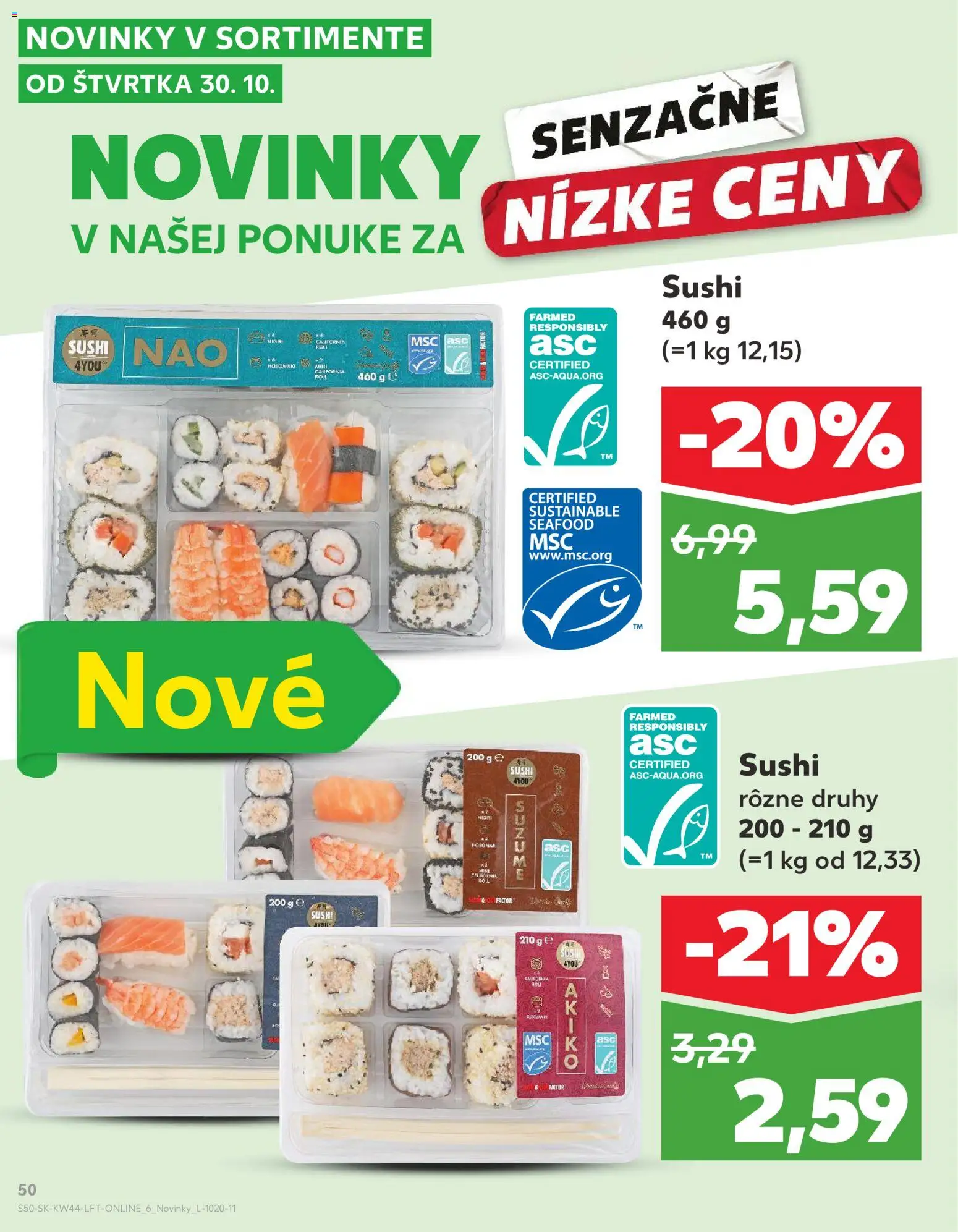 Nové Kaufland akcie – leták je platný od 30.10.2025 | Strana: 50 | Produkty: Sushi
