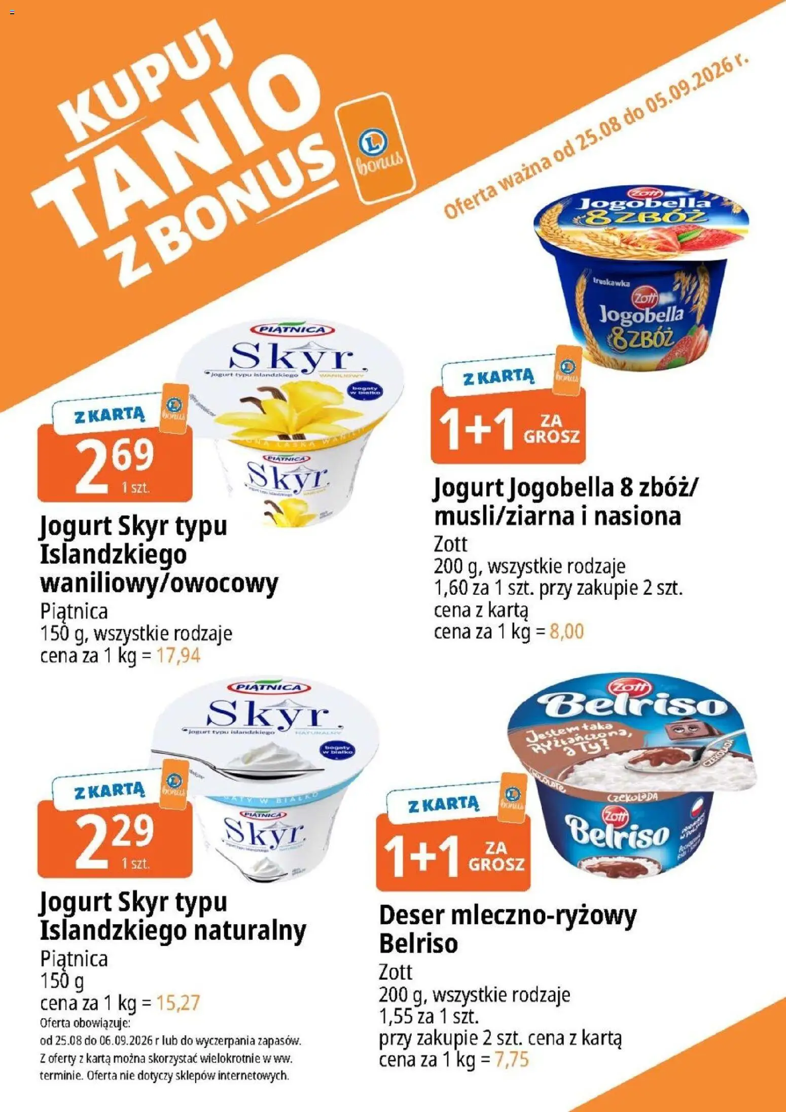 E.Leclerc gazetka - Kupuj Tanio Z Bonus od 25.08.2026 | Strona: 6 | Produkty: Karta, Deser, Piątnica, Jogurt