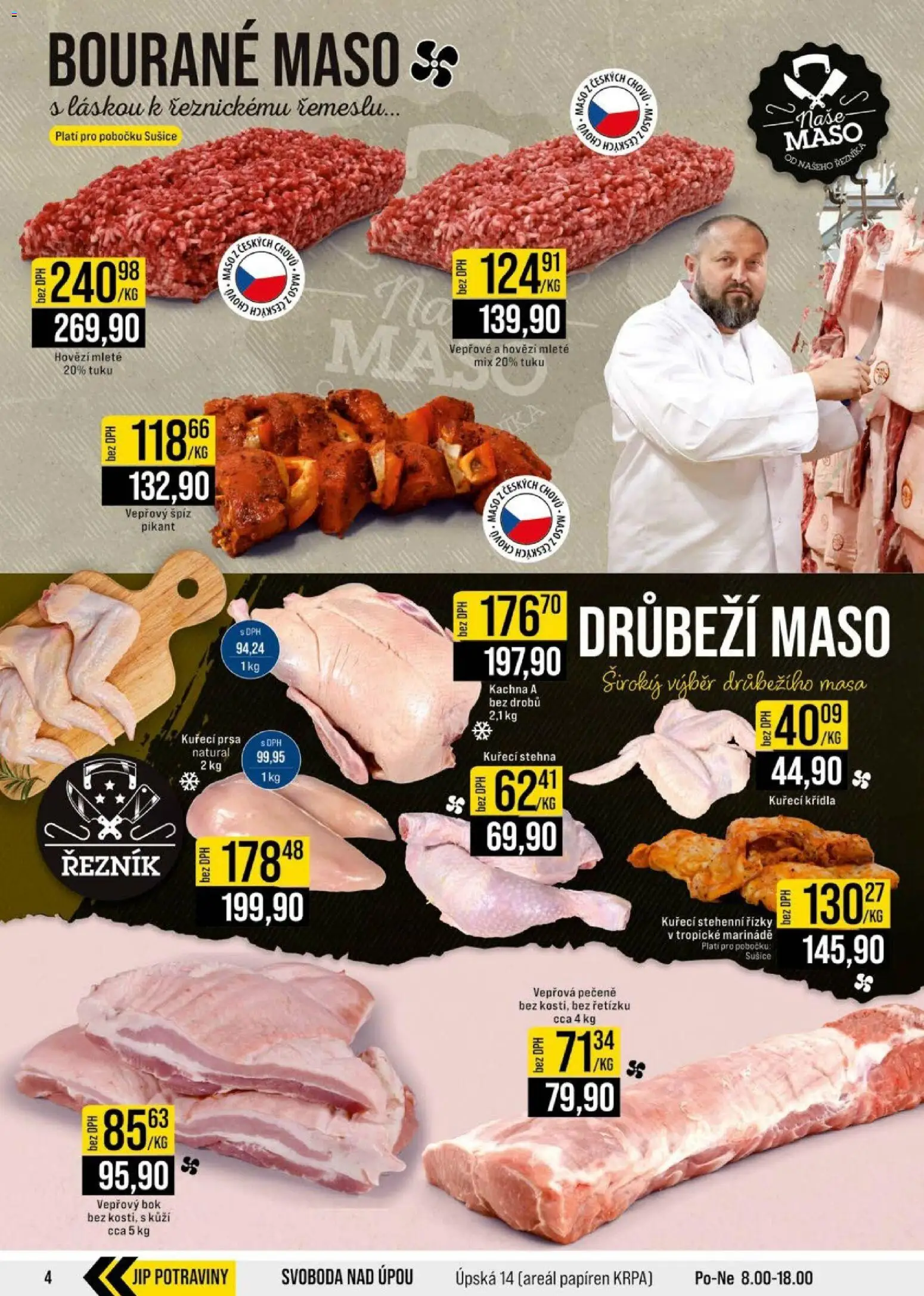 Jip leták - Cash & Carry od 08.07.2026 | Strana: 4 | Produkty: Kuřecí prsa, Kuřecí stehenní řízky, Kuřecí Křídla, Potraviny