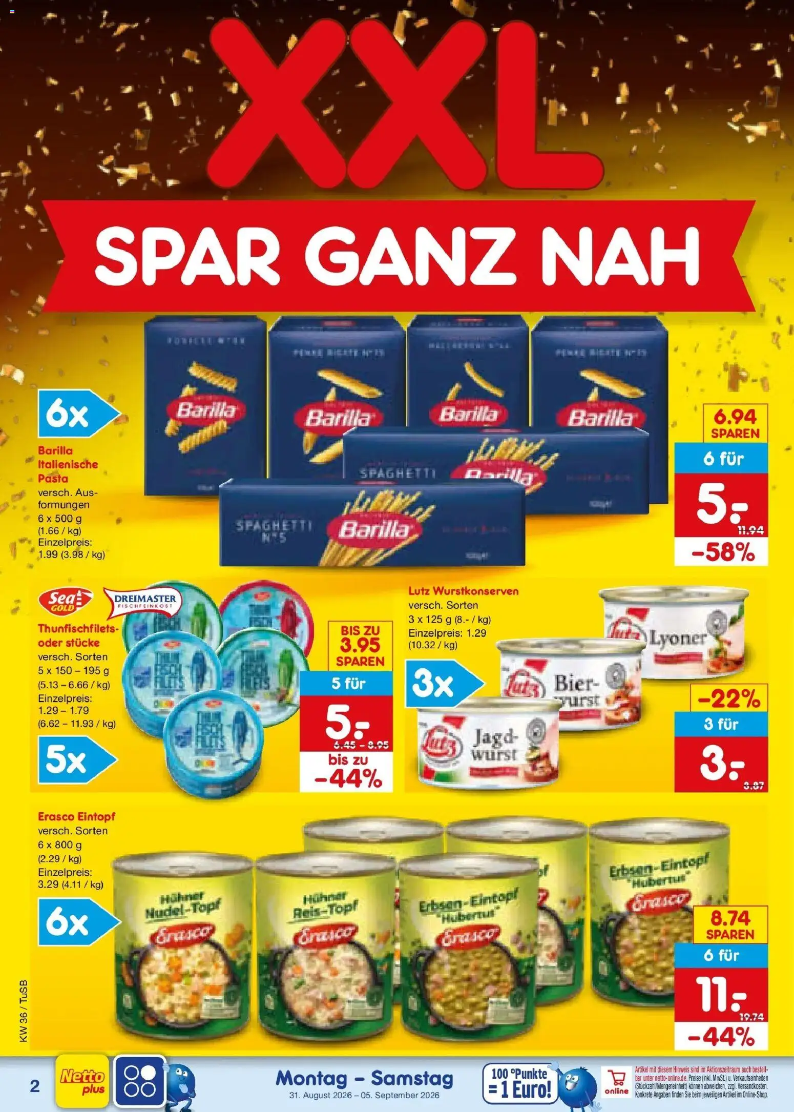 Netto Marken-Discount Prospekt Lahr-Langenwinkel (ab 31.08.2026) » Angebote | Seite: 4 | Produkte: Barilla, Bier, Wurst, Erasco