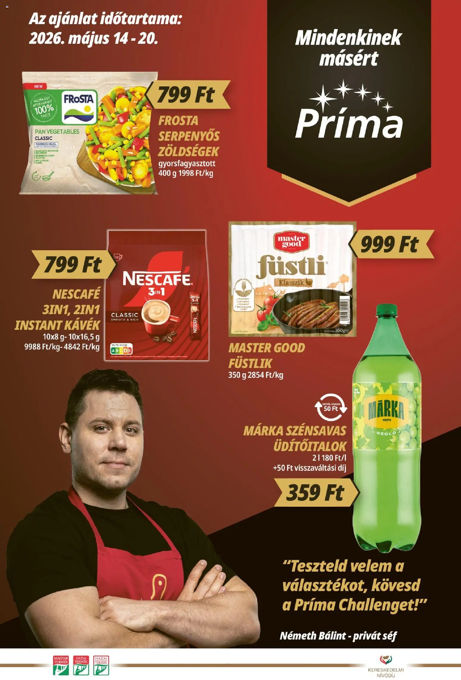 CBA Príma akciós ujság - amely érvényes a következő dátumtól: 14.05.2026 | Oldal: 1 | Termékek: Szőlő, Nescafé