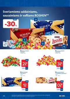MAXIMA leidinys galioja nuo 28.04.2026 | Puslapis: 34 | Prekių: Sausainiai, Vafliai, Guminukai, Saldainiai
