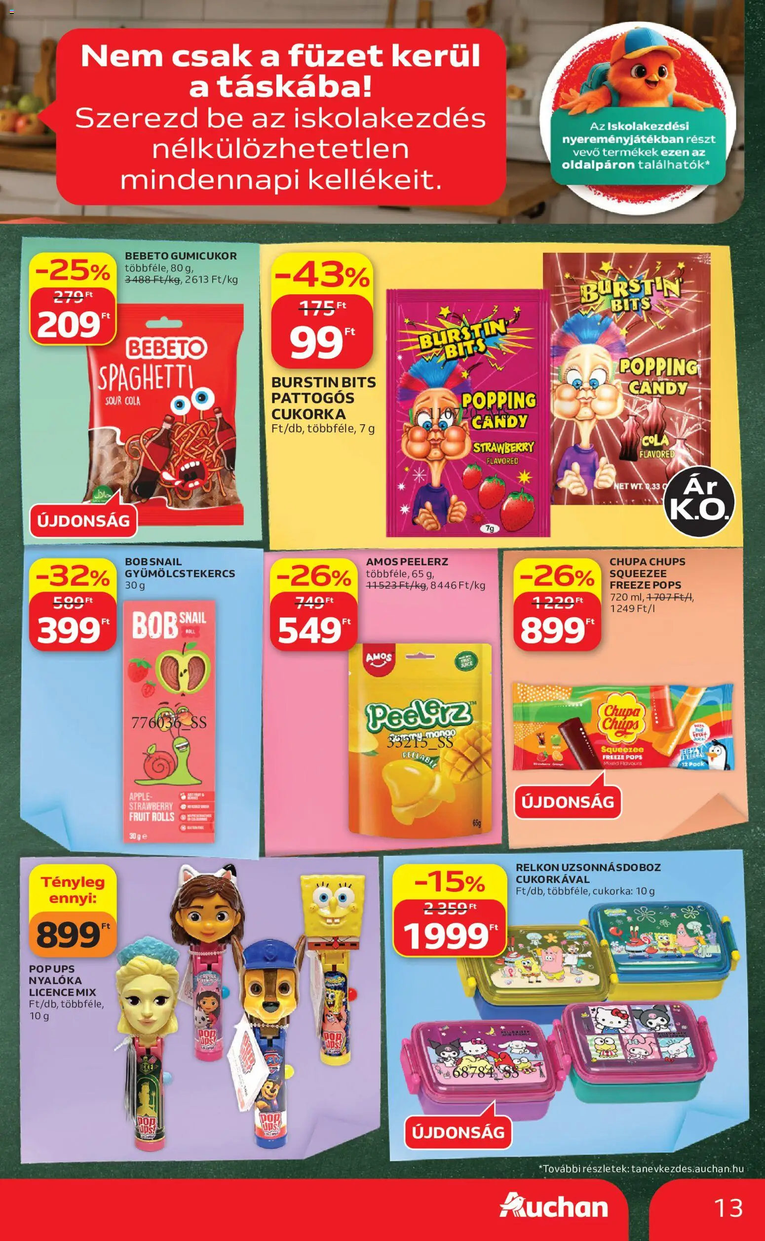 Auchan akciós ujság - amely érvényes a következő dátumtól: 2026.08.21. | Oldal: 13 | Termékek: Chips, Doboz, Cola, Cukorka