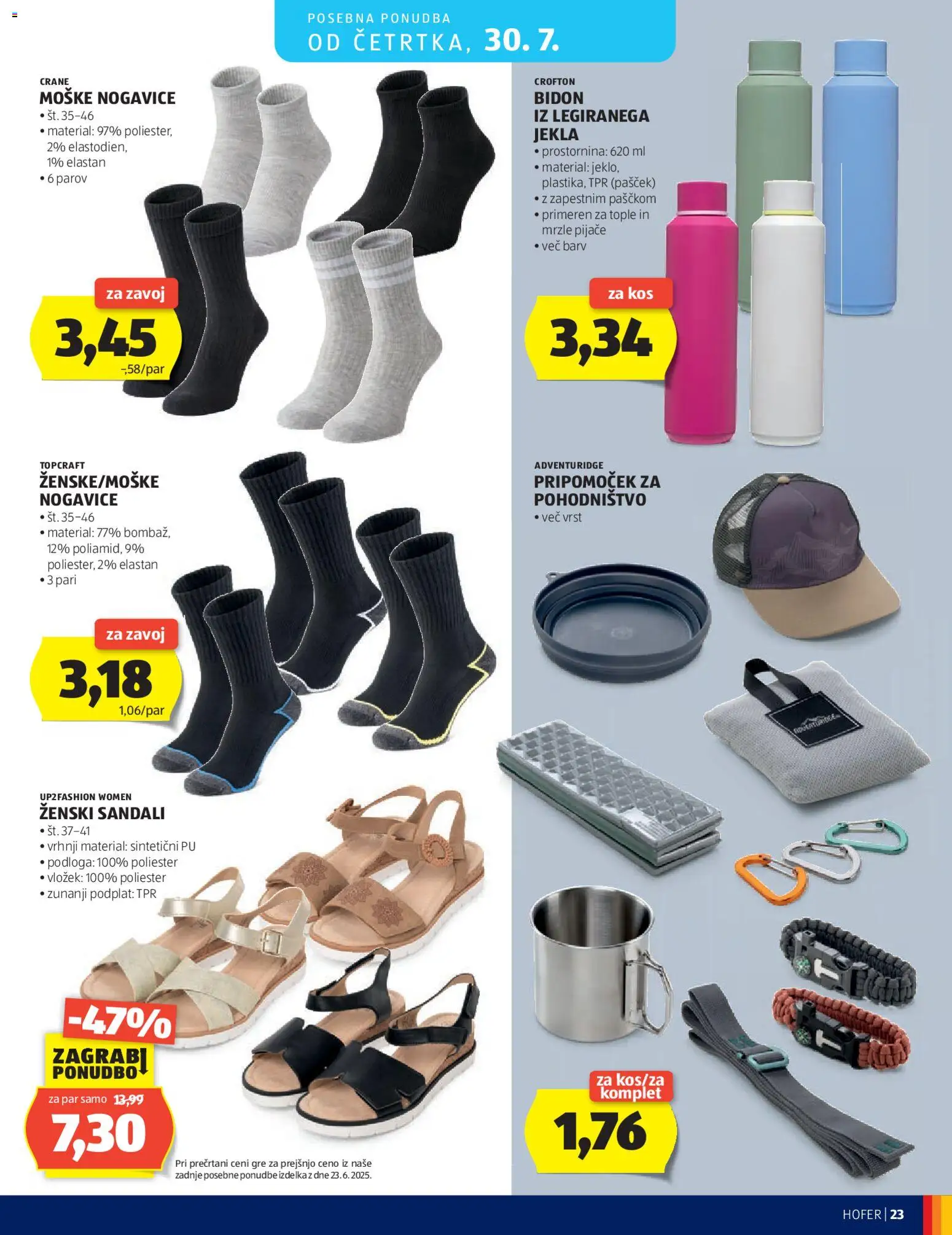Novi Hofer katalog ponudbe – veljaven od 22.07.2026 | Stran: 23 | Izdelki: Kos, Podloga, Nogavice, Sandali