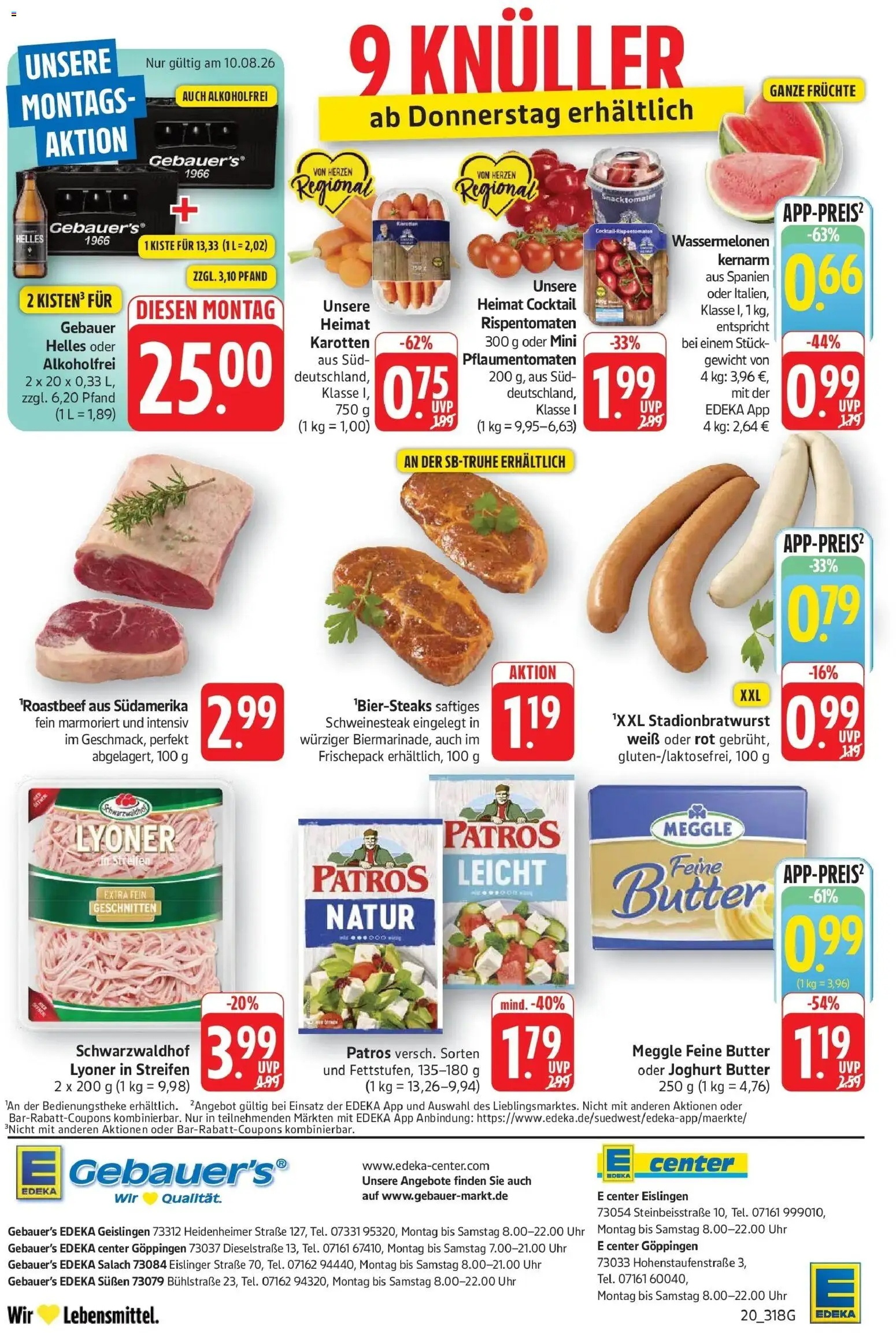Edeka Prospekt Geislingen (ab 10.08.2026) » Angebote Online | Seite: 20 | Produkte: Butter, Joghurt, Patros, Uhr