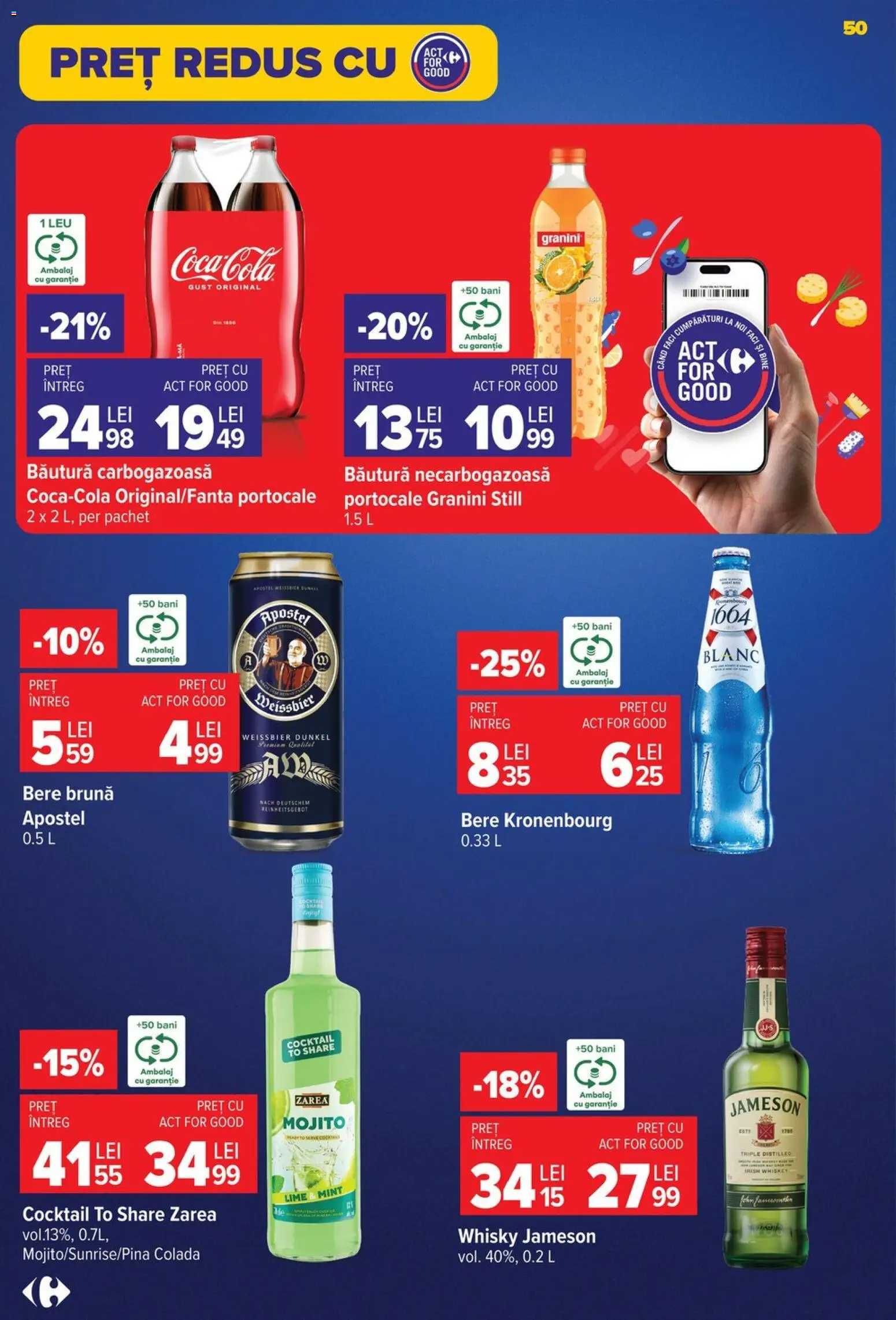 Noul catalog Carrefour – valabil de la 24.06.2026 | Pagină: 50 | Produse: Bere, Portocale, Cocktail, Whiskey
