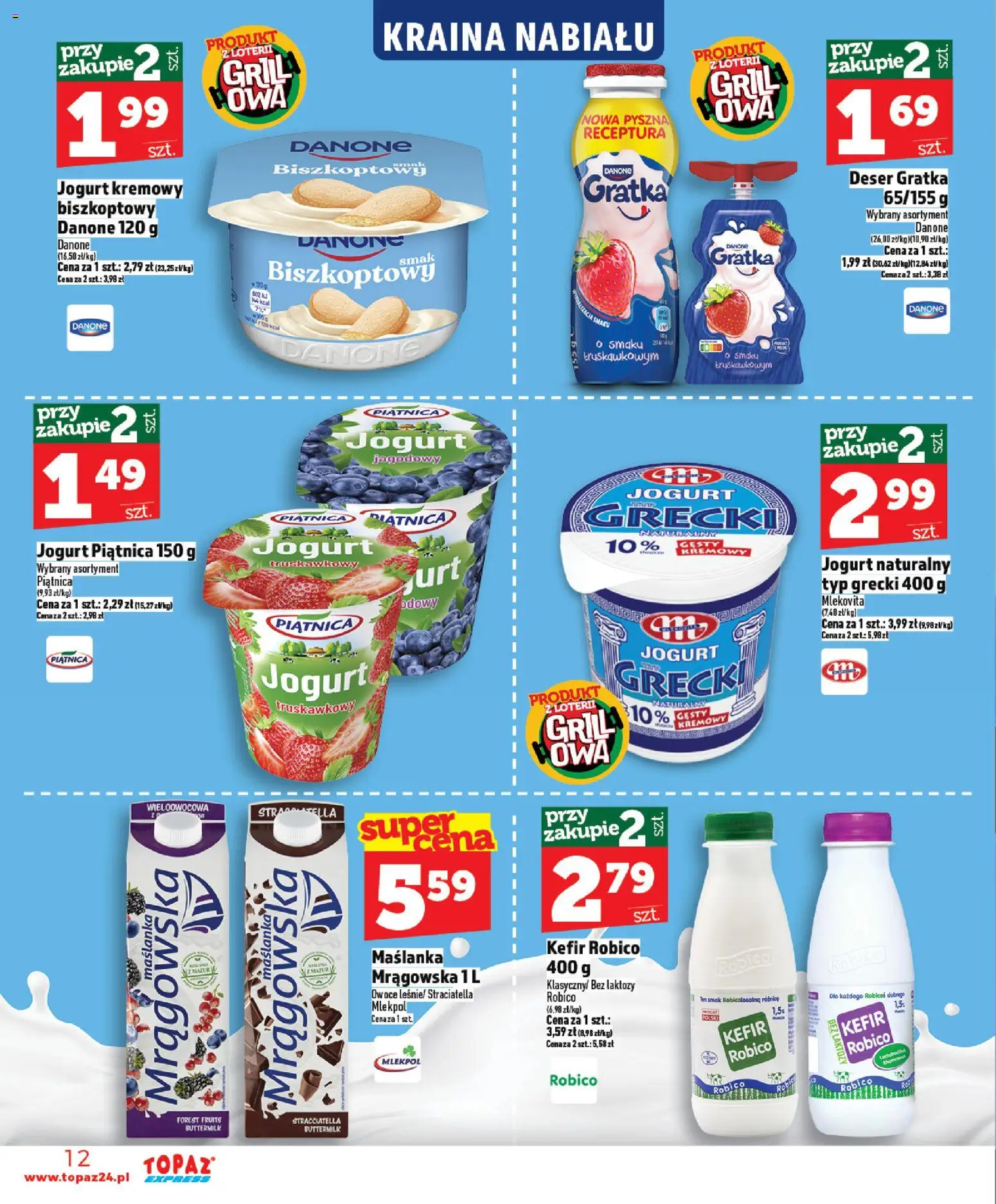 Topaz gazetka - Express od 14.05.2026 | Strona: 12 | Produkty: Jogurt grecki, Maślanka, Grill, Jogurt naturalny