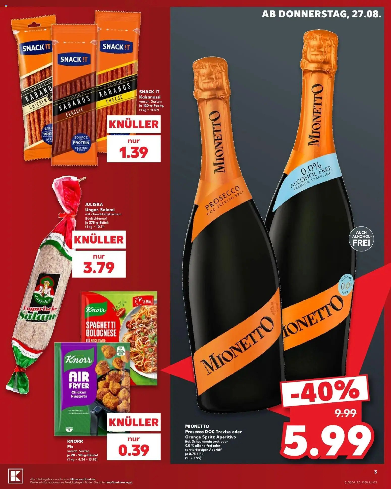 Prospekt Kaufland ab 24.08.2026 » Angebote Online zum Blättern | Seite: 14 | Produkte: Spaghetti, Prosecco, Alkohol, Salami