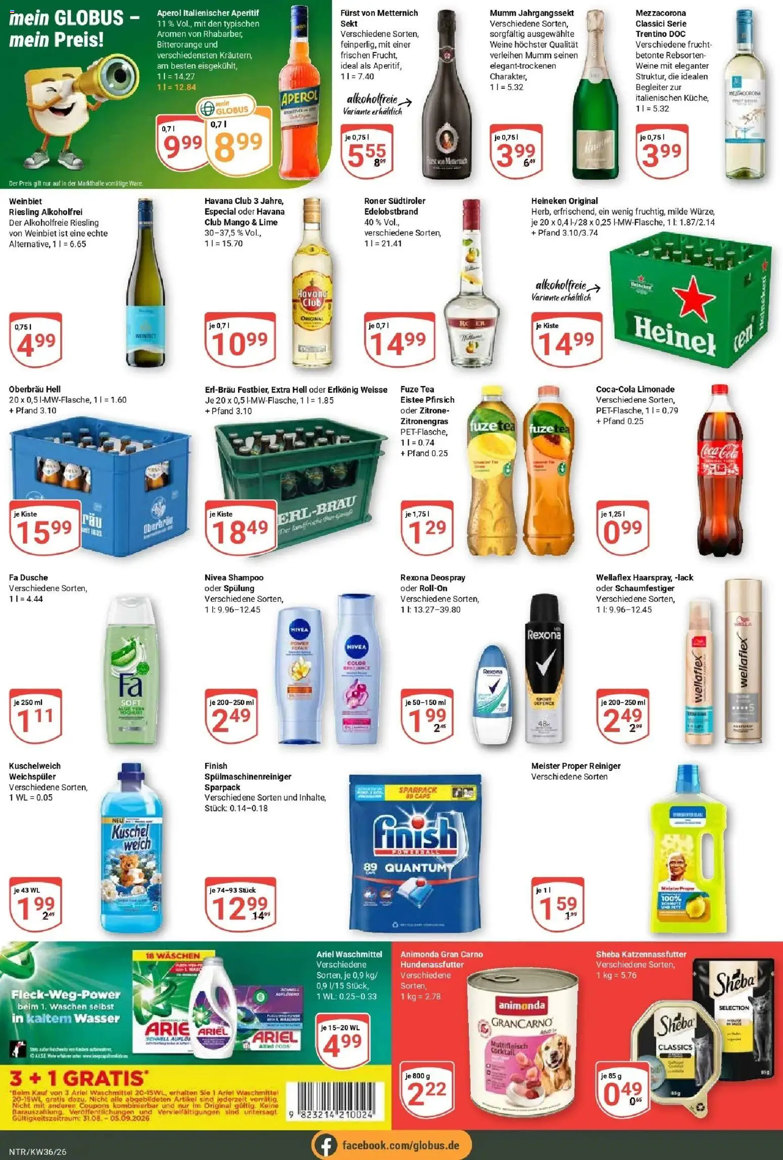 Globus Prospekt Neutraubling (ab 31.08.2026) » Angebote online | Seite: 4 | Produkte: Kuschelweich, Heineken, Weichspüler, Aperol