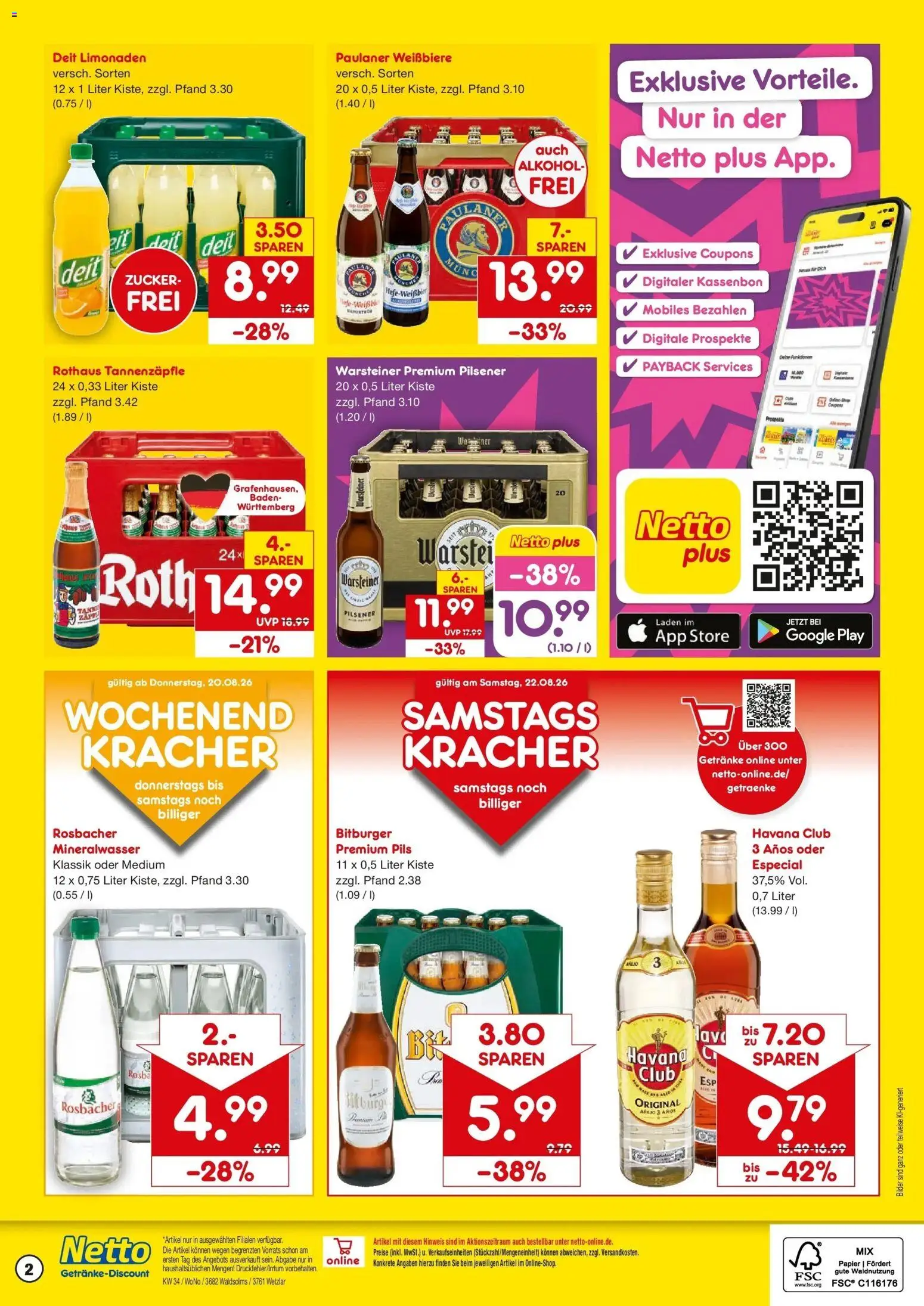 Netto Marken-Discount Prospekt Wetzlar-Naunheim – gültig ab 17.08.2026 | Seite: 2 | Produkte: Bitburger, Mineralwasser, Bilder, Paulaner