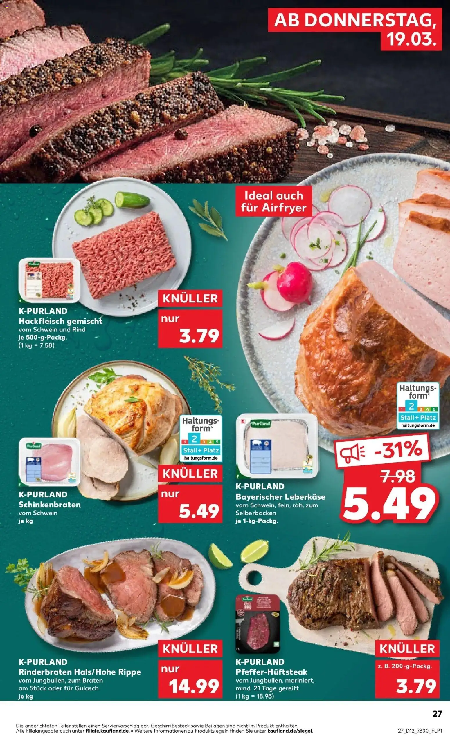 Kaufland Prospekt Burghausen	 – gültig ab 19.03.2026 | Seite: 27 | Produkte: Gulasch, Steak, Hackfleisch, Leberkase