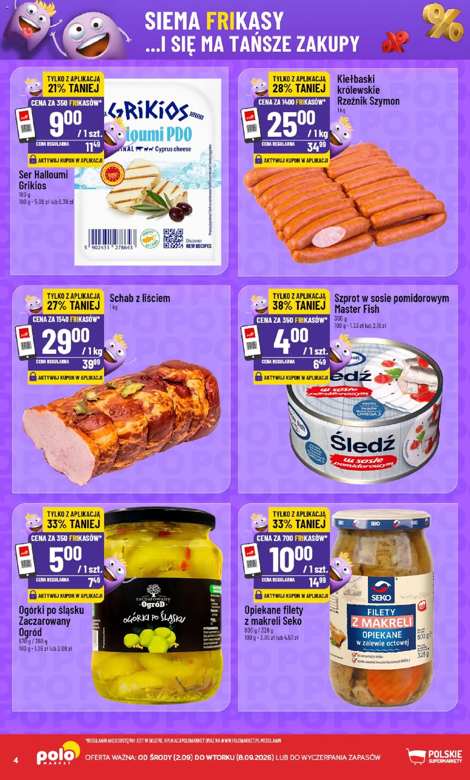POLOmarket gazetka - Frikasowe Hity od 02.09.2026 | Strona: 4 | Produkty: Halloumi, Schab, Śledź, Omega 3
