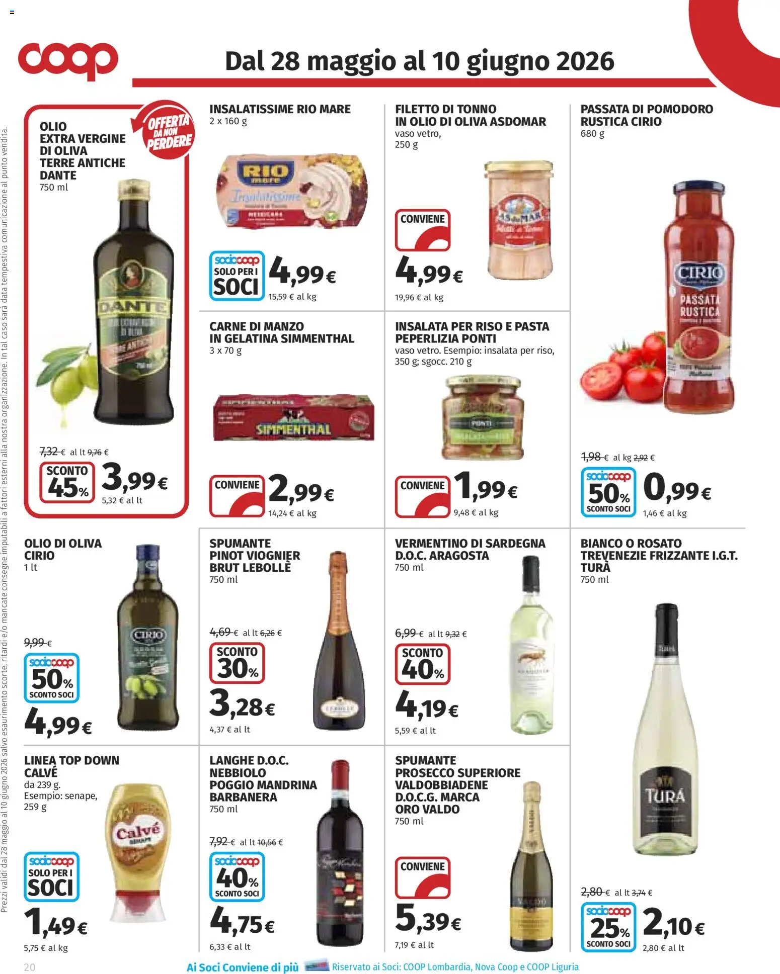 Volantino COOP del 28.05.2026 | Pagina: 20 | Prodotti: Prosecco, Pomodoro, Spumante, Tonno