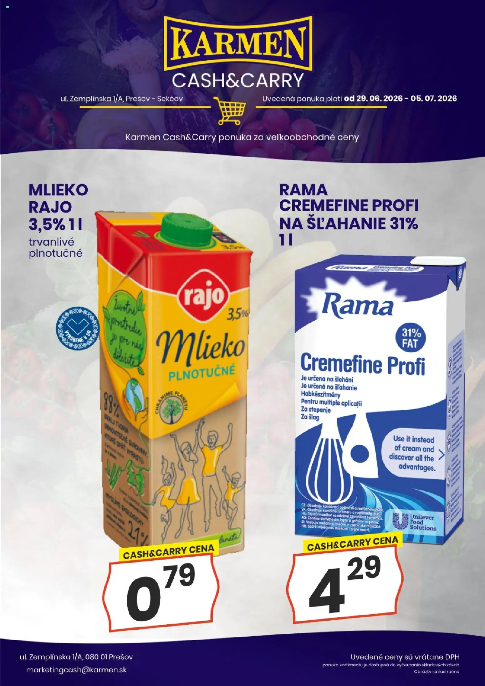 Nové KARMEN CBA akcie – leták je platný od 29.06.2026 | Strana: 6 | Produkty: Mlieko, Rama