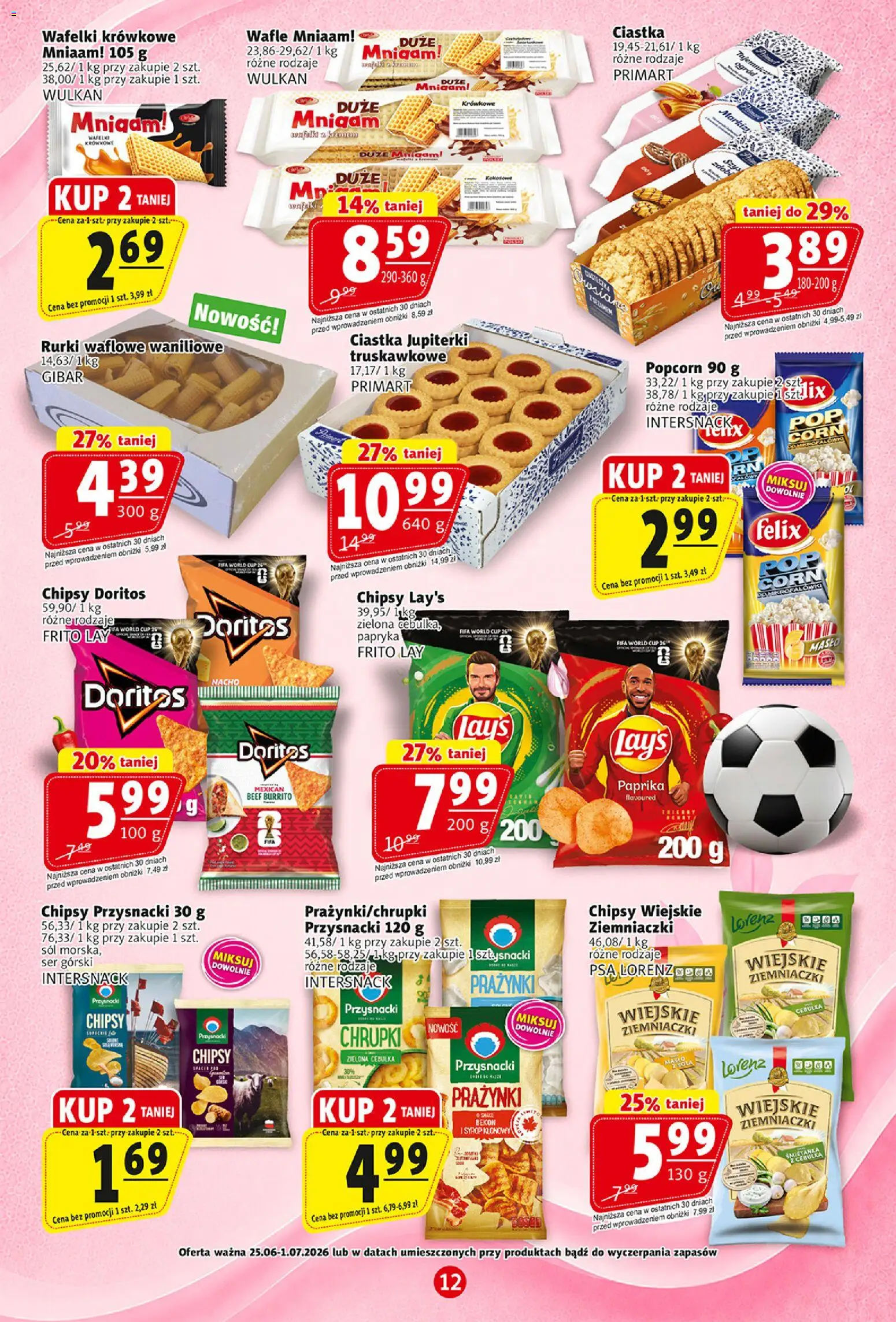 Prim Market gazetka od 25.06.2026 | Strona: 12 | Produkty: Chipsy, Wafle, Bekon, Ciastka