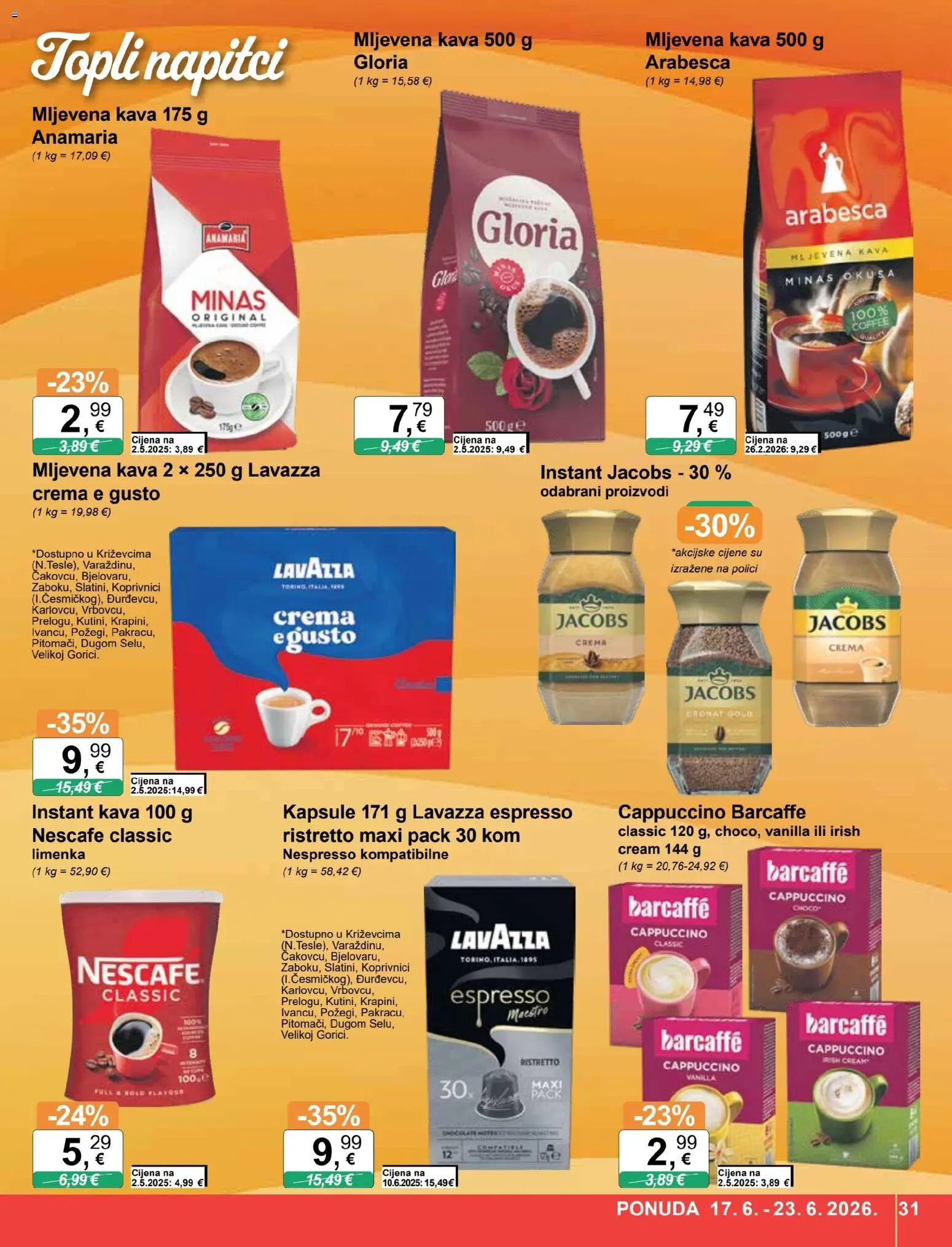 KTC katalog | vrijedi od 17.06.2026 | Stranica: 31 | Proizvodi: Mljevena kava, Nescafe, Kava, Cappuccino