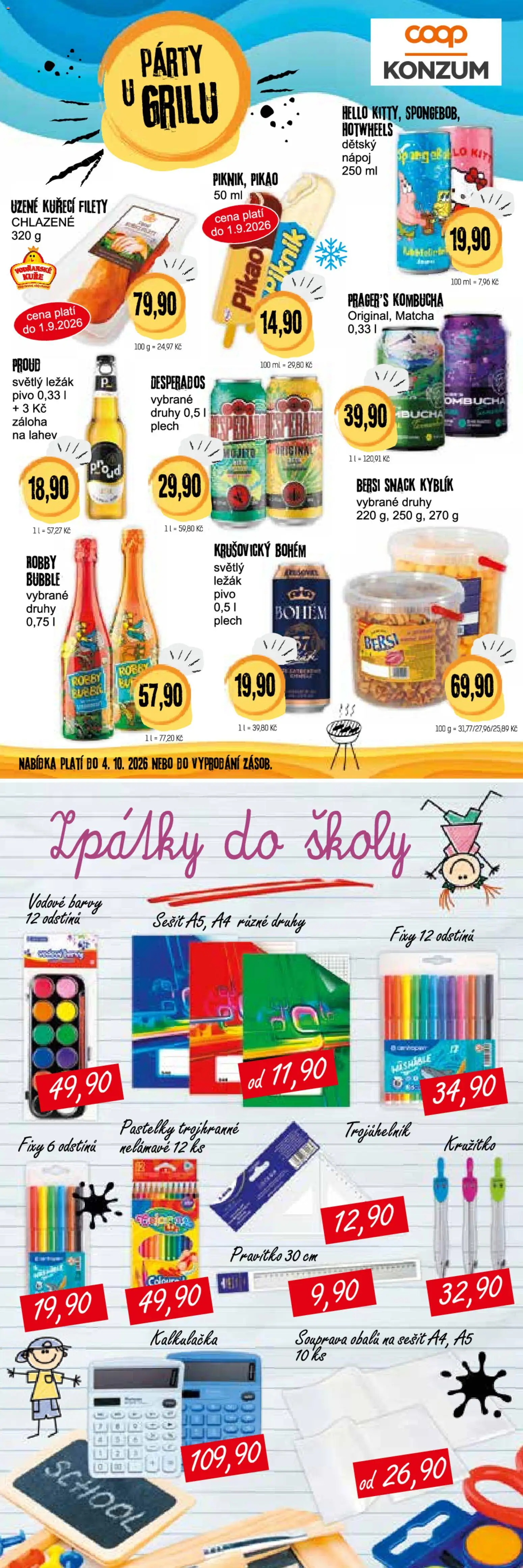 Konzum leták od 19.08.2026 | Strana: 4 | Produkty: Pastelky, Pivo, Desperados, Kružítko