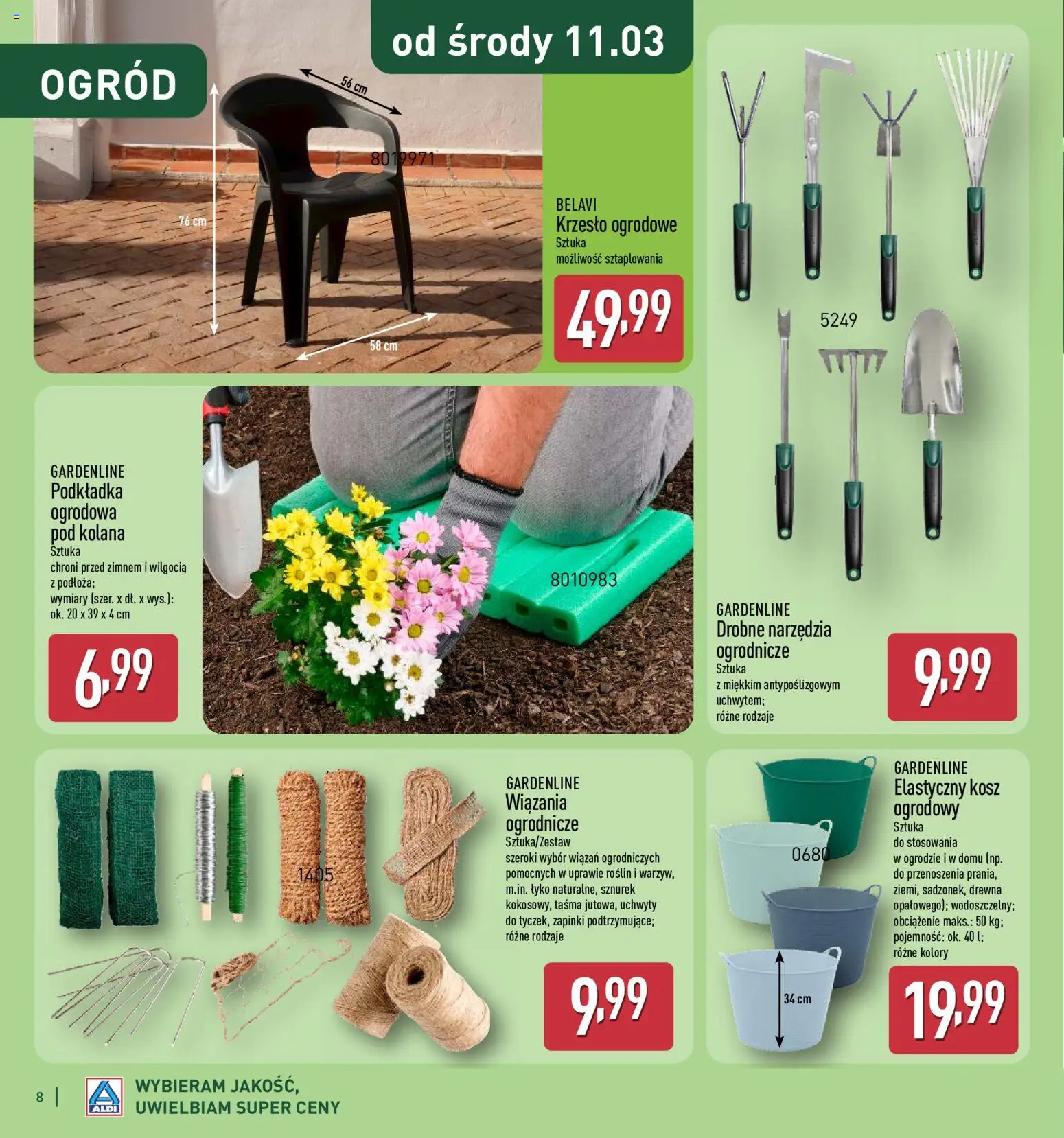Aldi Gazetka - Katalog ogrodowy od 25.02.2026 | Strona: 8 | Produkty: Krzesło, Kosz, Krzesło ogrodowe