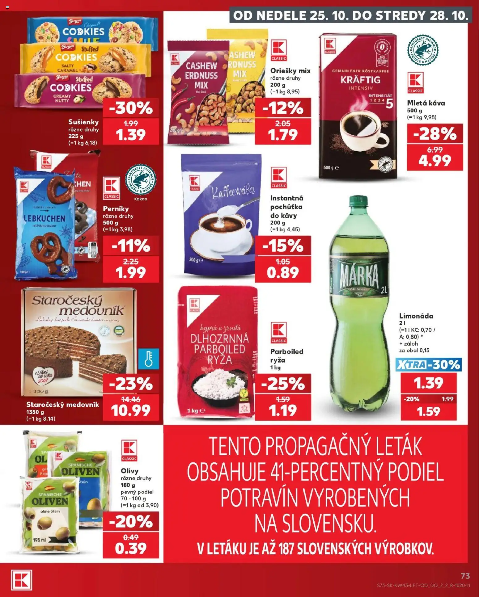 Nové Kaufland akcie – leták je platný od 22.10.2026 | Strana: 73 | Produkty: Káva, Sušienky, Oriešky, Limonáda