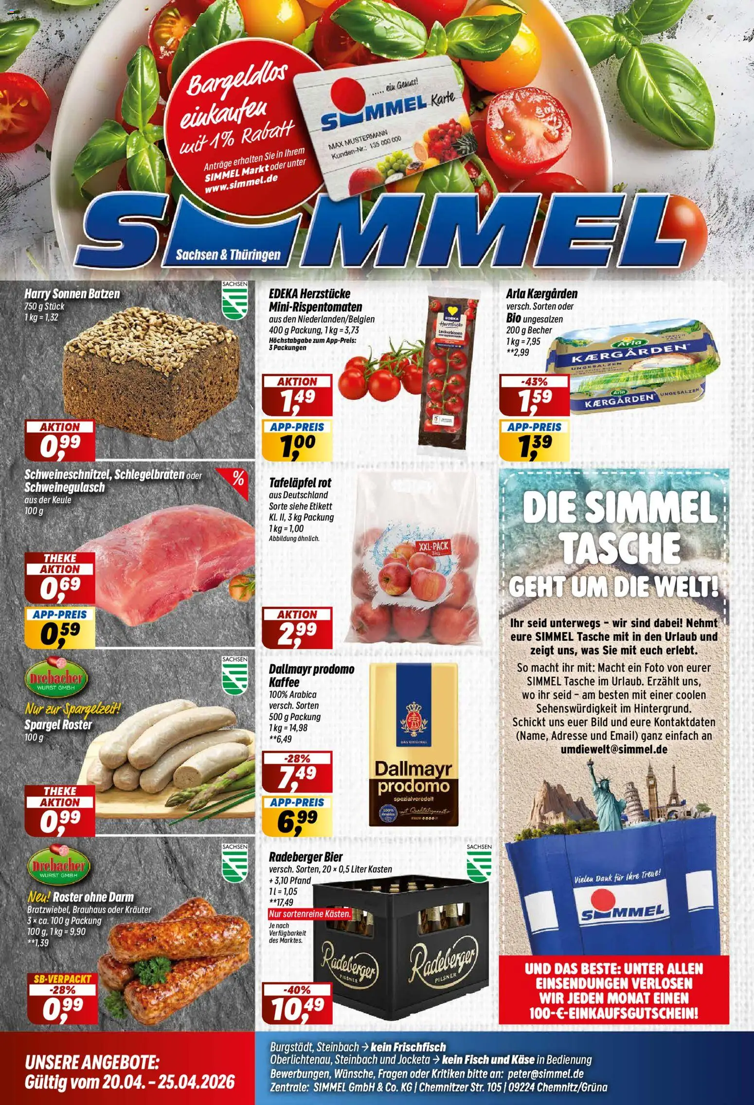 Simmel Prospekt 	 – gültig ab 20.04.2026 | Seite: 1 | Produkte: Tasche, Theke, Kaffee, Wurst