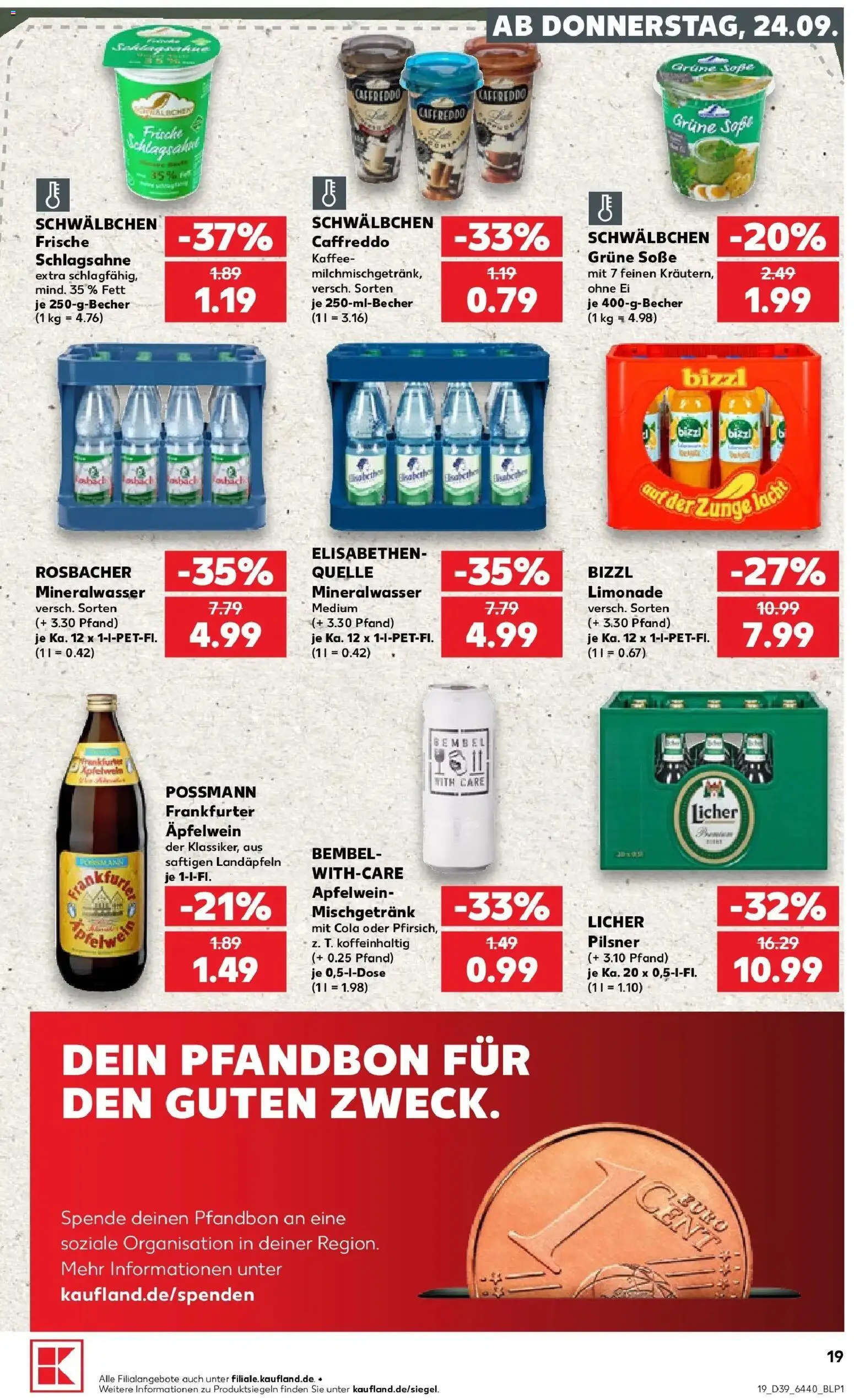 Prospekt Kaufland ab 24.09.2026 » Angebote Online zum Blättern | Seite: 19 | Produkte: Schlagsahne, Kaffee, Soße, Asbach