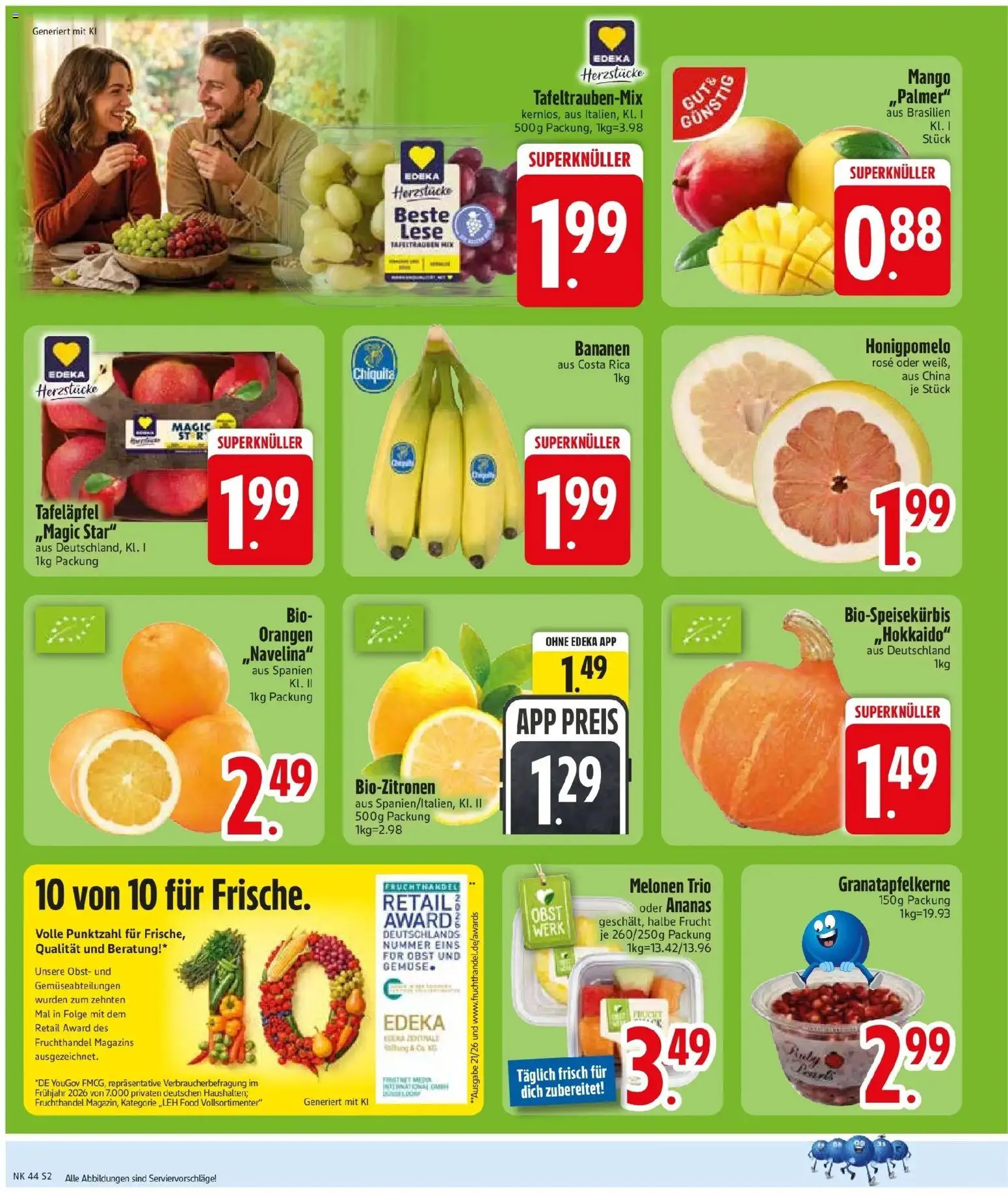 Edeka Prospekt Zolling (ab 26.10.2026) » Angebote Online | Seite: 4 | Produkte: Orangen, Ananas, Obst, Mango