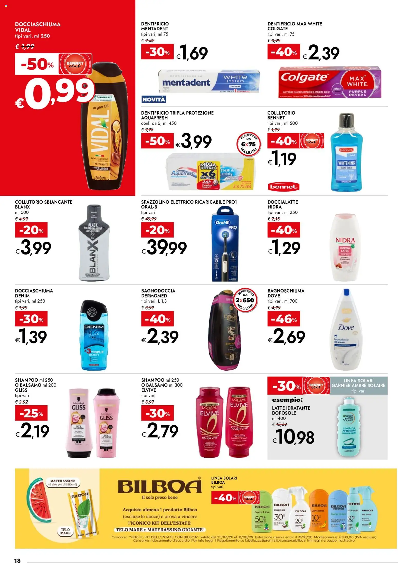 Volantino bennet del 13/08/2026 | Pagina: 18 | Prodotti: Shampoo, Bagnoschiuma, Dentifricio, Doccia