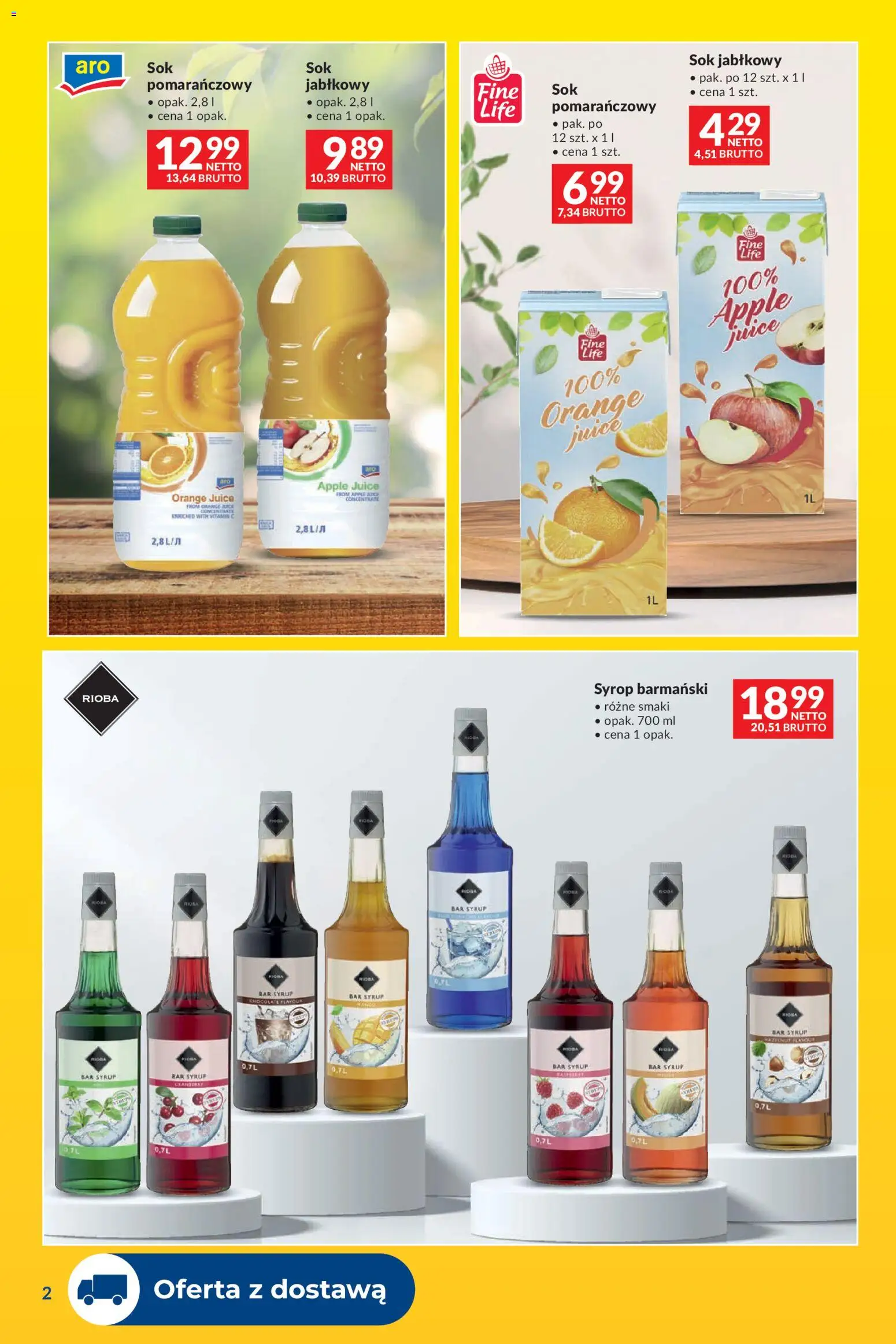 Makro gazetka - Dostawy dla gastronomii od 01.08.2026 | Strona: 2 | Produkty: Syrop, Sok jabłkowy, Syrop barmański, Sok