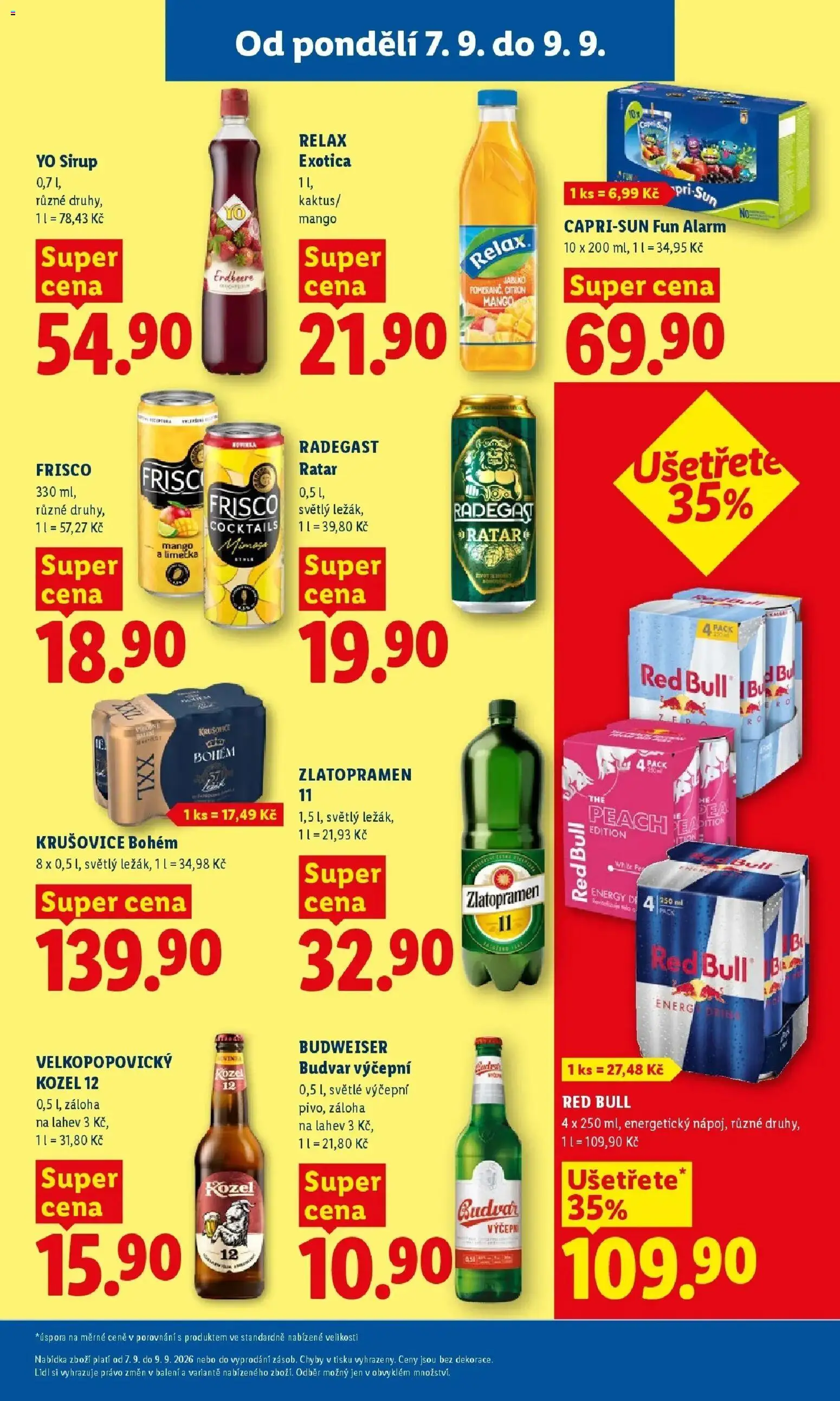 Lidl leták od 07.09.2026 - Nový akční leták | Strana: 27 | Produkty: Kozel, Yo sirup, Krušovice, Red Bull