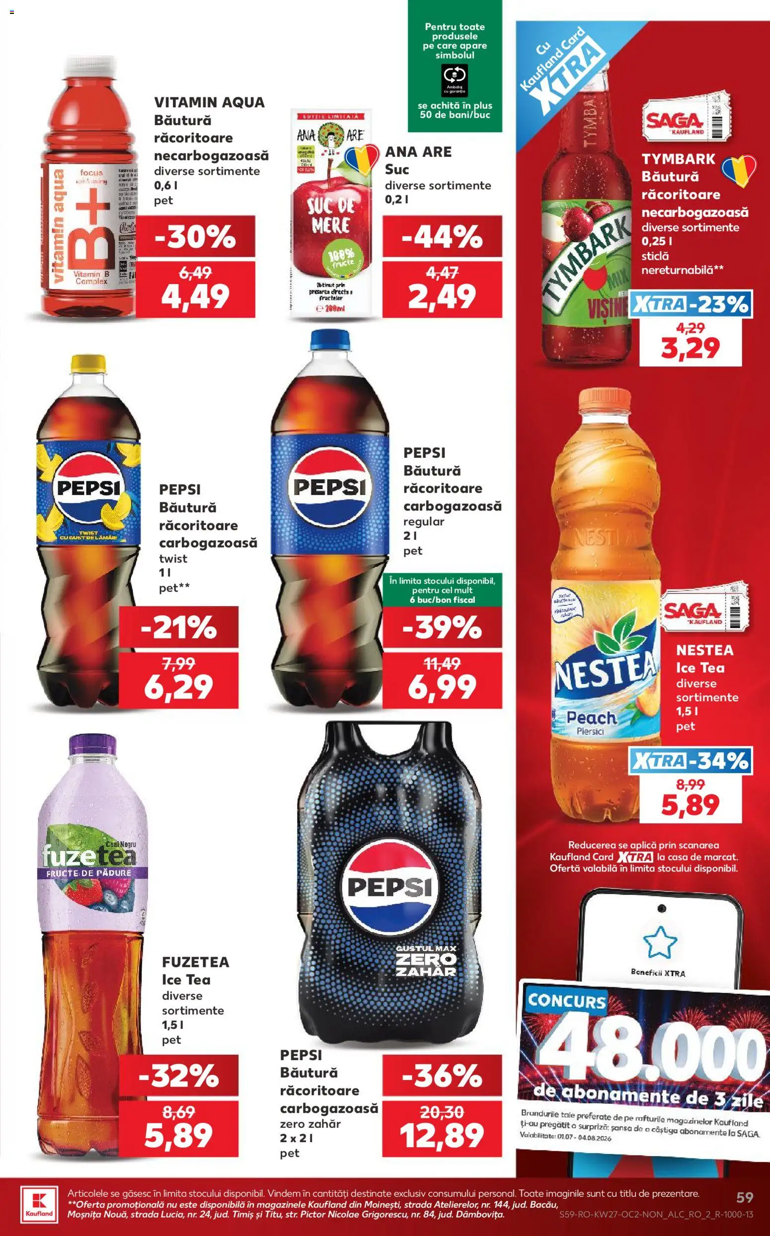 Kaufland RO akciós ujság - amely érvényes a következő dátumtól: 2026.07.01. | Oldal: 59 | Termékek: Pepsi, Ice tea, Tea