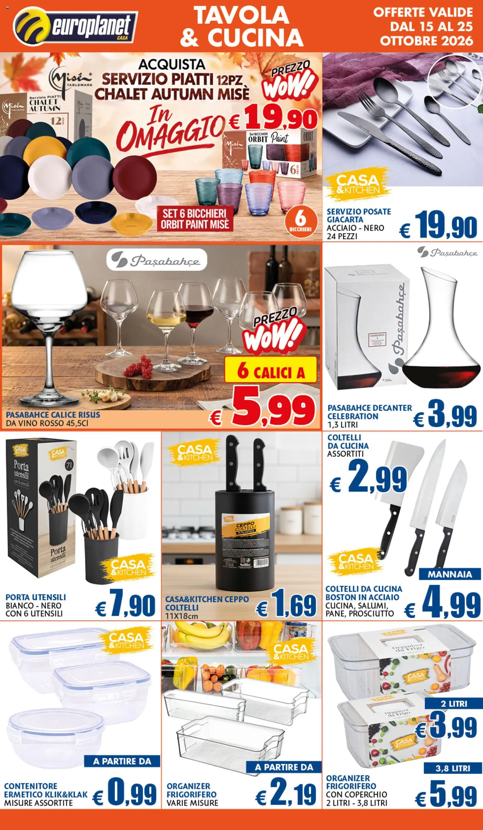Volantino Europlanet Casa del 15/10/2026 | Pagina: 11 | Prodotti: Calice, Posate, Porta, Vino rosso
