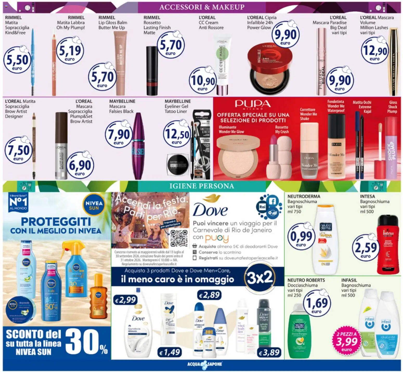 Volantino Acqua e Sapone del 24/08/2026 | Pagina: 5 | Prodotti: Mascara, Eyeliner, Fondotinta, Correttore