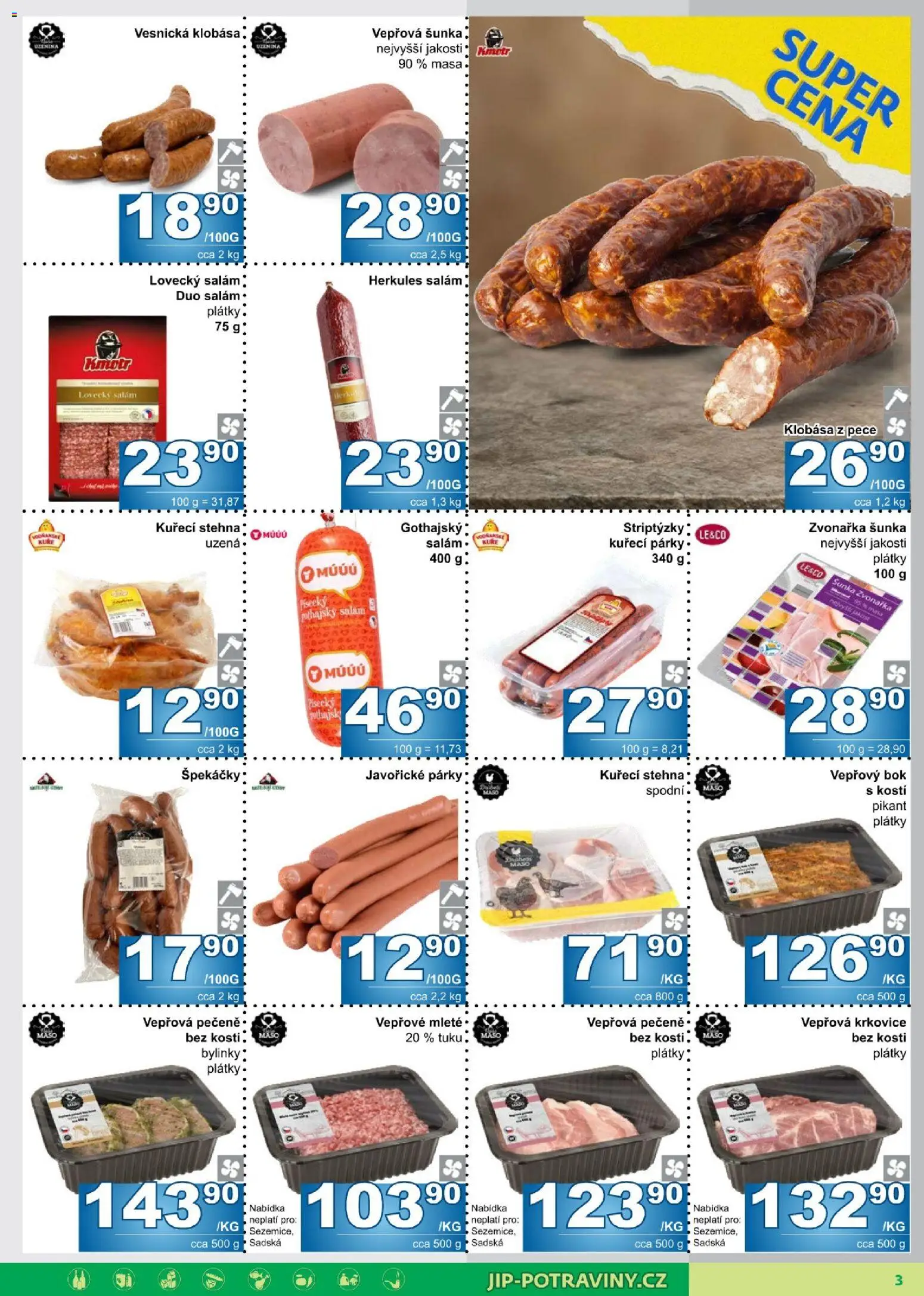 Jip leták od 26.08.2026 | Strana: 3 | Produkty: Salám, Párky, Vepřový bok, Vepřová krkovice